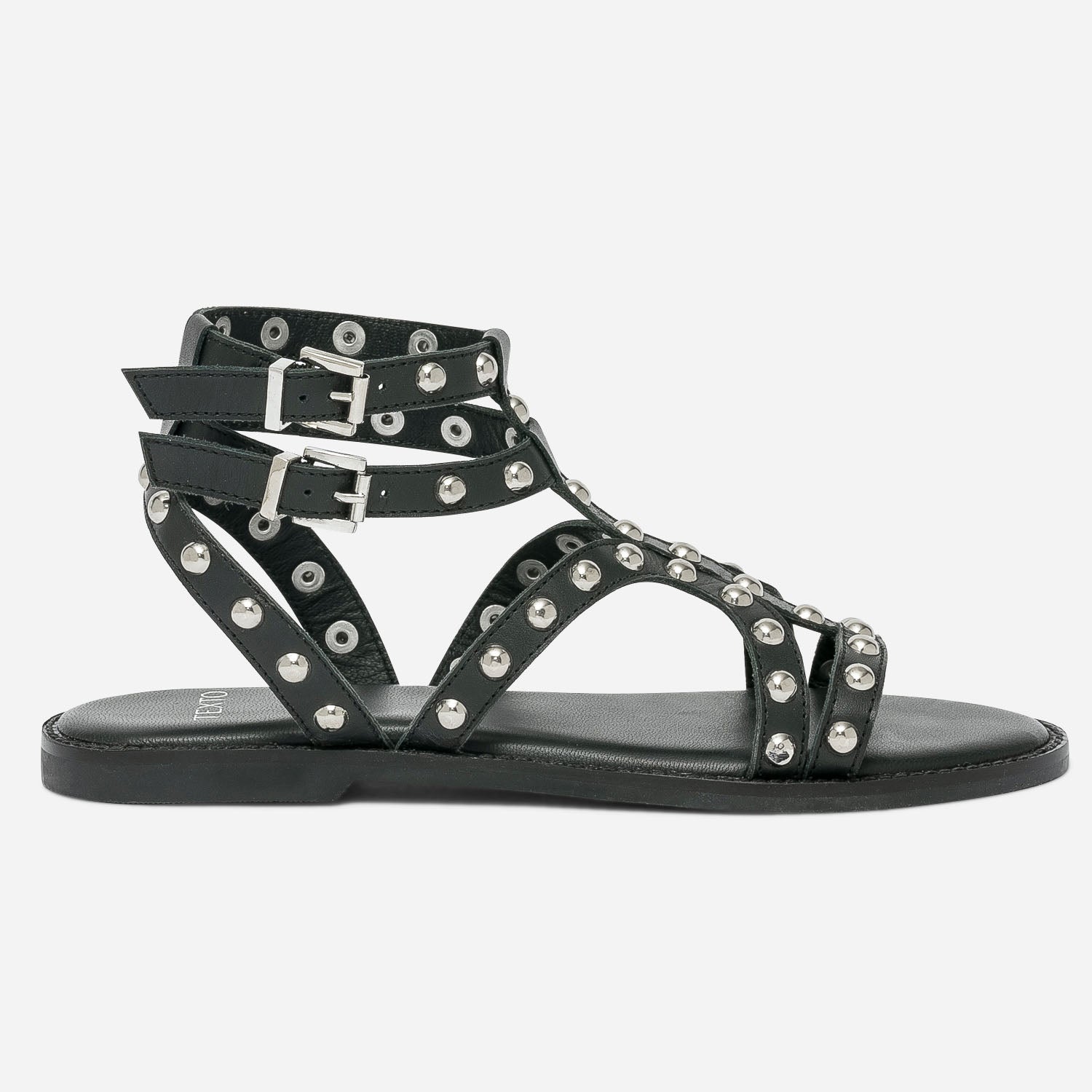 Spartiates noires cloutées discount