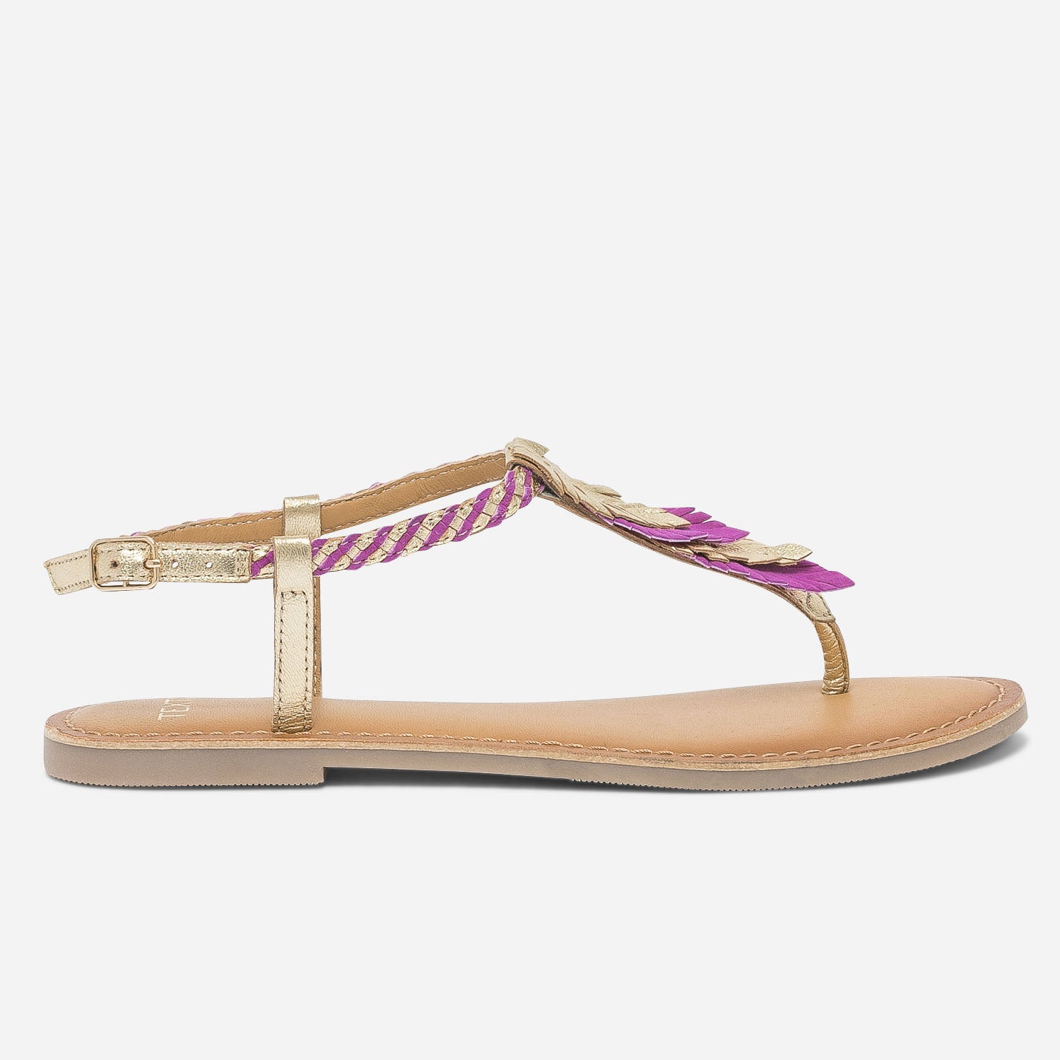 Sandale tong violine et dor en cuir plumes Sandales Femme ERAM