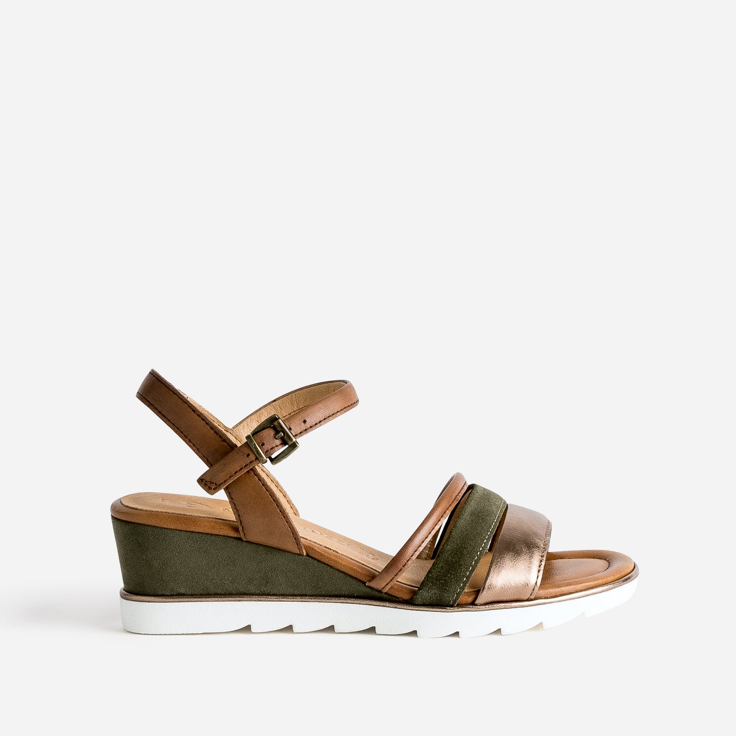 Sandale compens e MARCO TOZZI kaki en cuir velours Sandales
