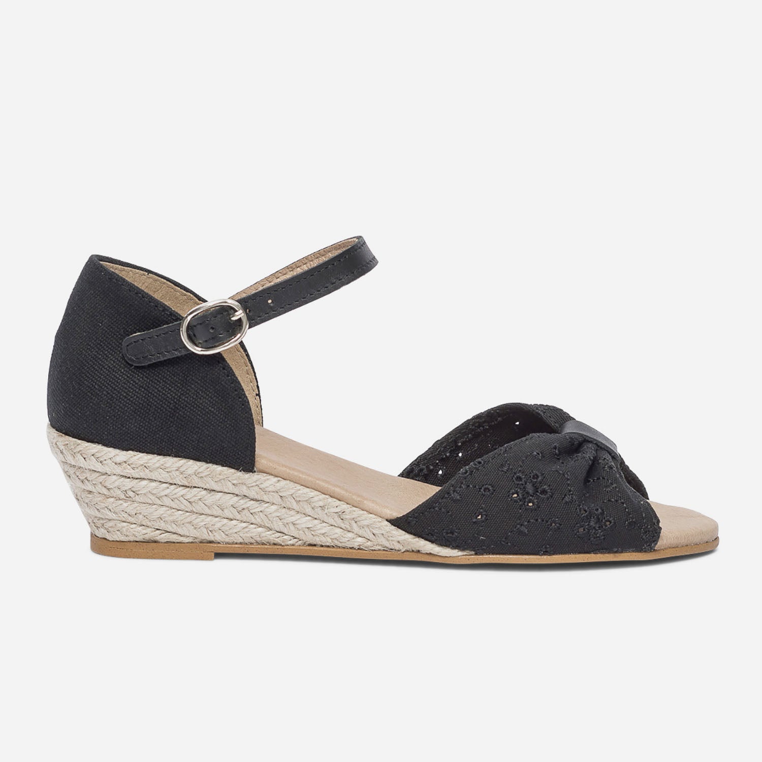 Sandale noire en toile coton bio brod e Sandales Femme ERAM