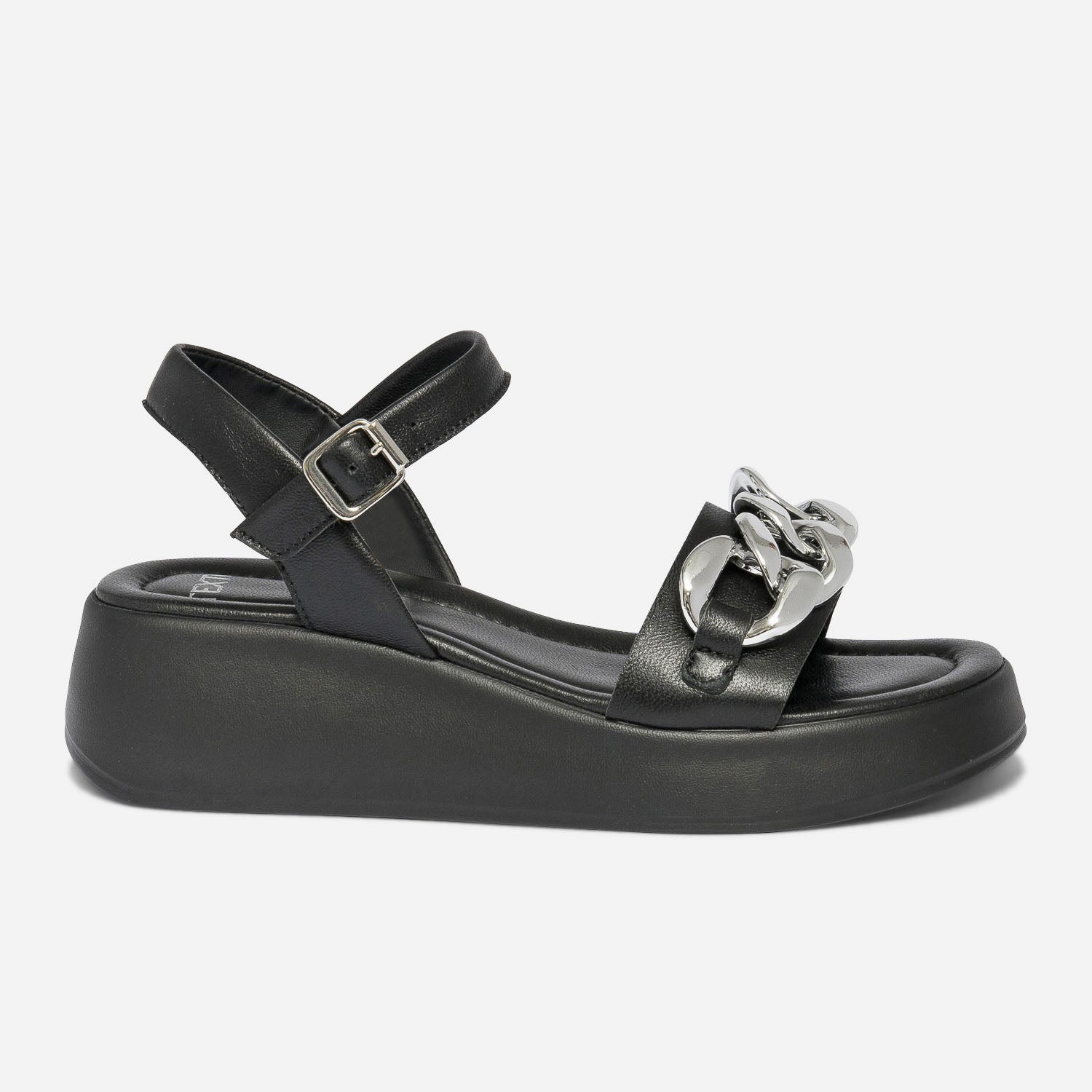 Sandale TEXTO noire en cuir avec grosse cha ne