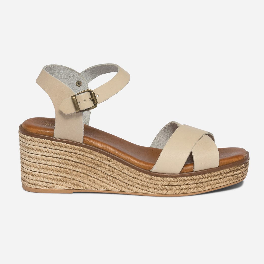 Sandale compensée beige en cuir éco-conçu NOIR pour Femme ERAM