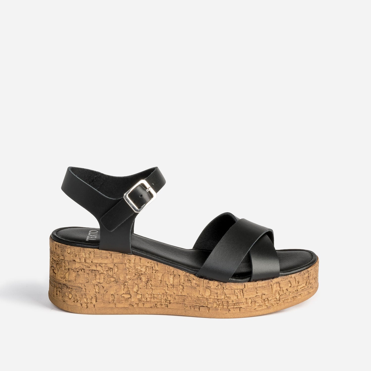Sandale compens e TEXTO noire cuir
