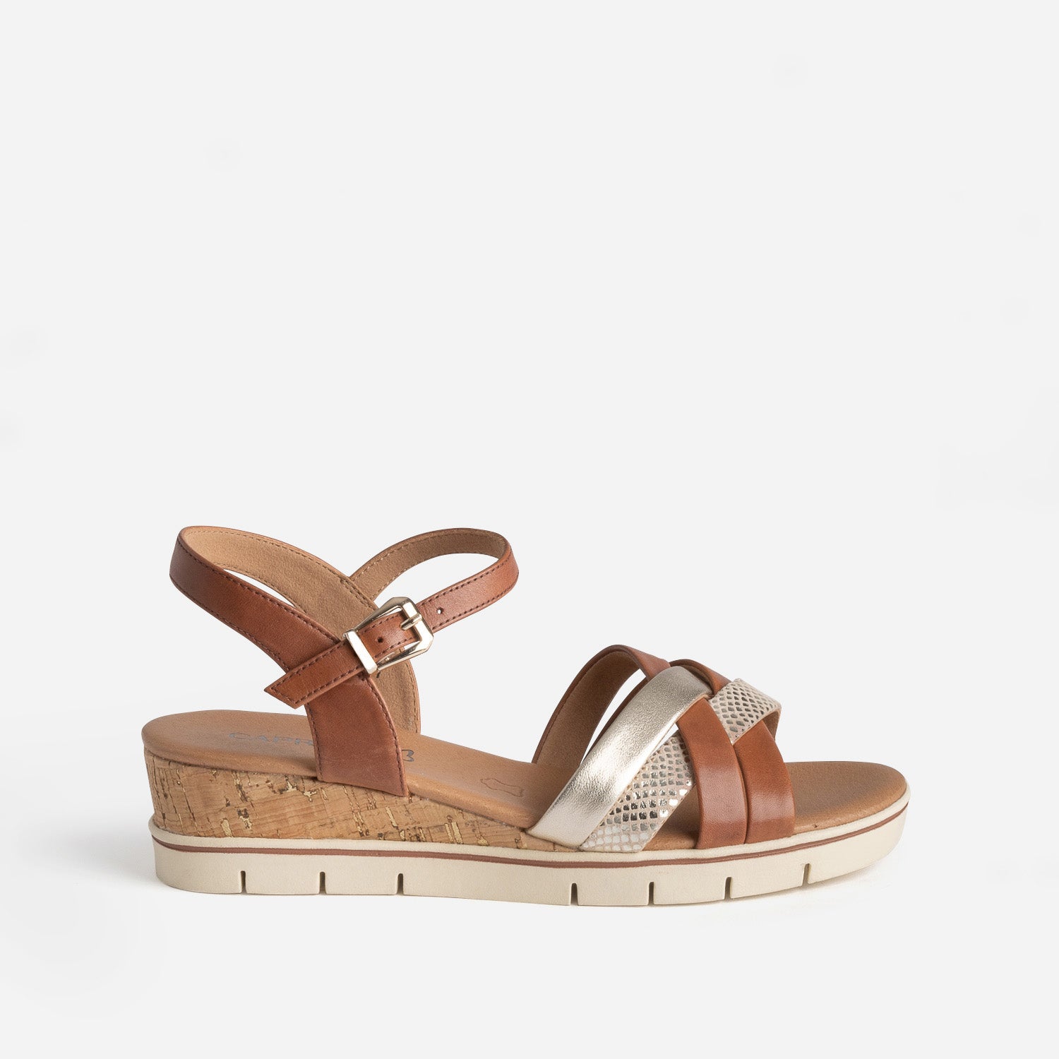 Sandale compensee camel en cuir velours Sandales Femme ERAM