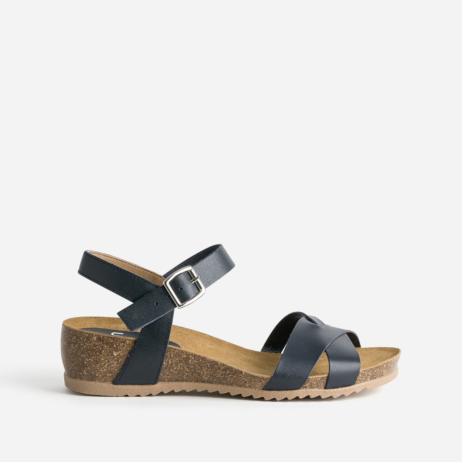 Sandale anatomique compensee marine cuir Sandales Femme ERAM