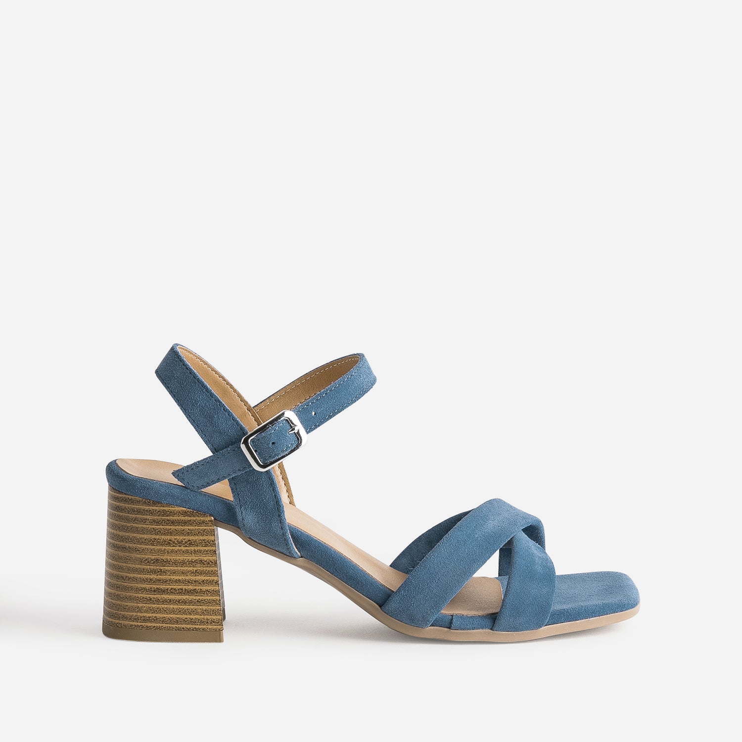 Sandale bleue cuir velours a talon Sandales Femme ERAM