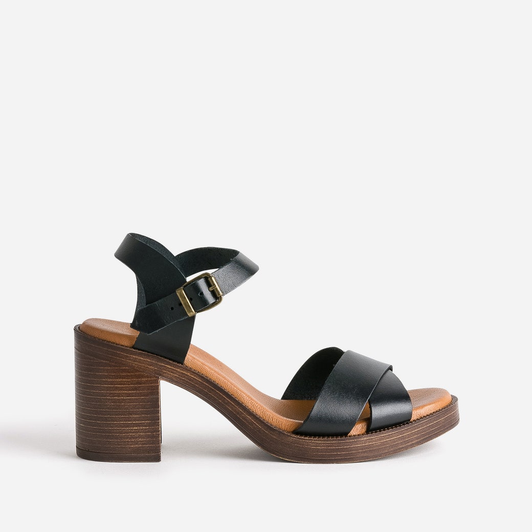 Sandale noire en cuir éco-conçu NOIR pour 3 Eram