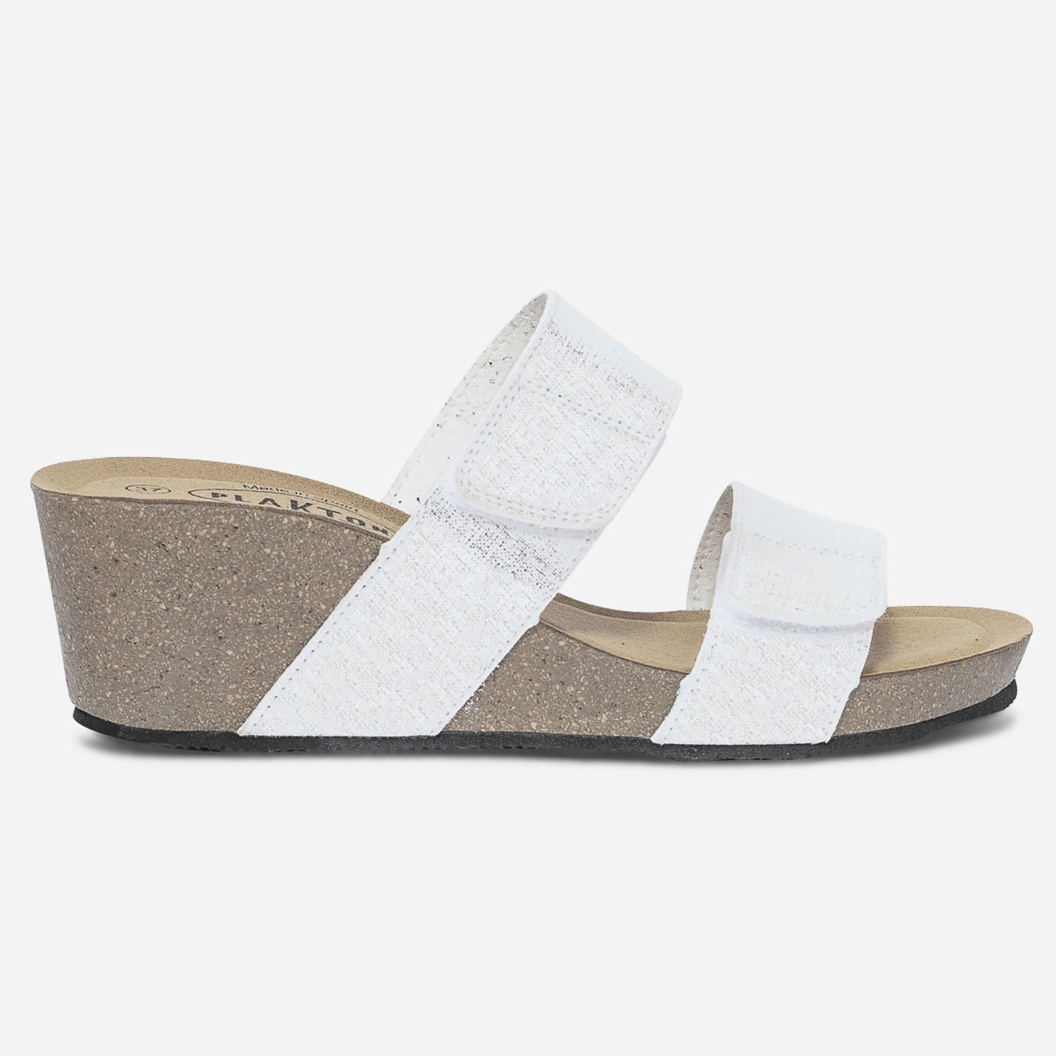 Mule compensee PLAKTON blanc et argent a scratchs Sandales Femme ERAM