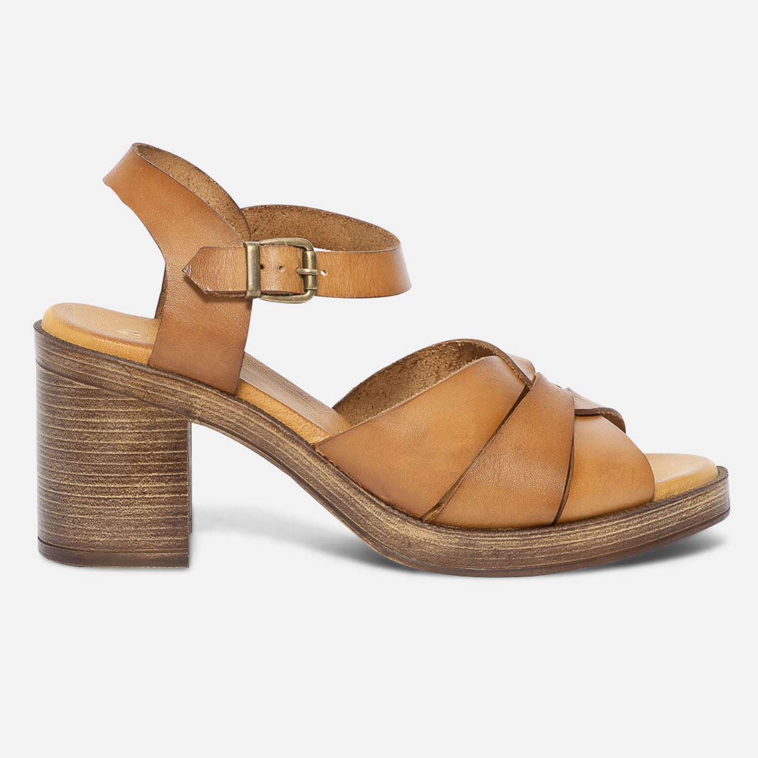 Sandale cognac en cuir Sandales Femme ERAM