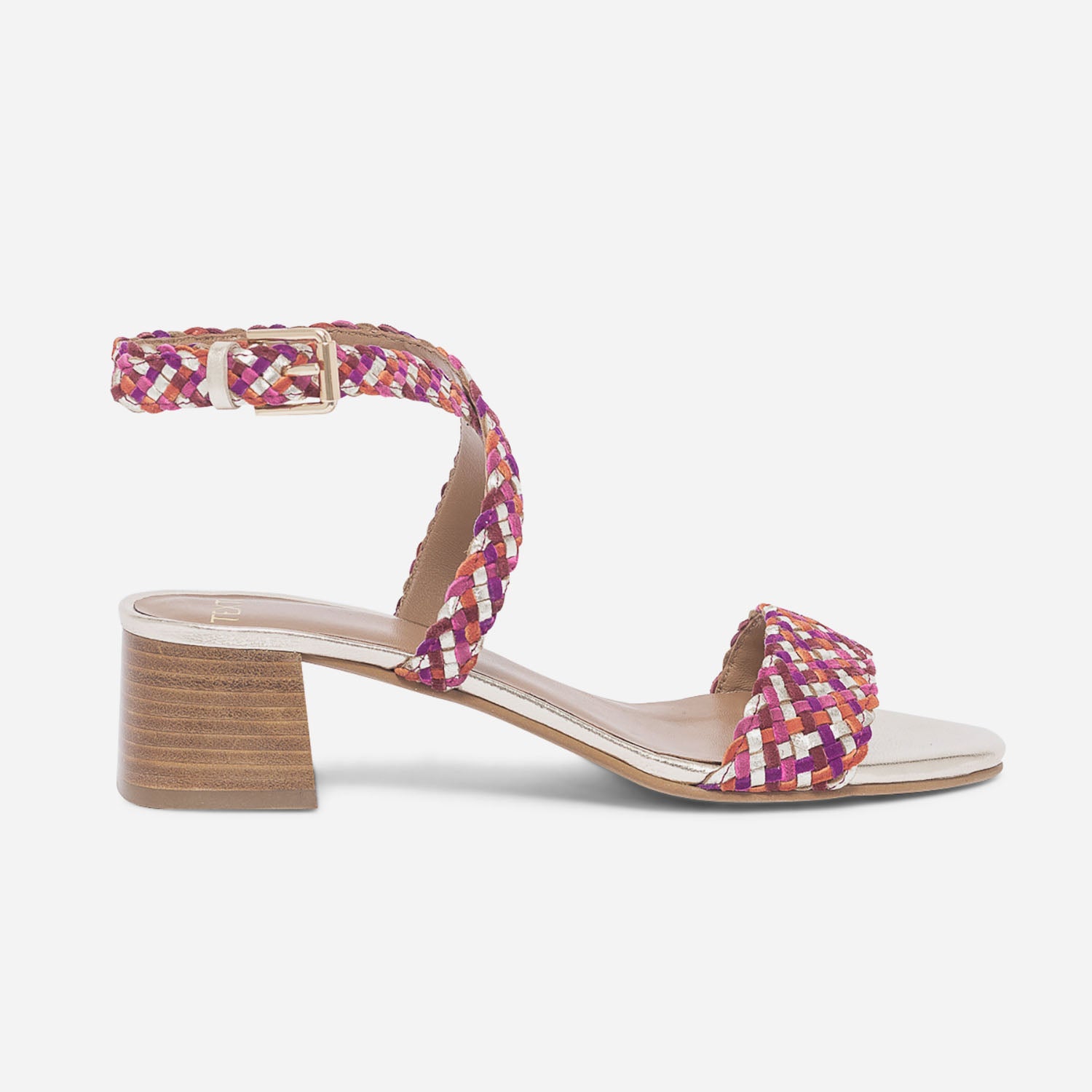 Sandale TEXTO fuchsia violet orange marron et or Eram Femme
