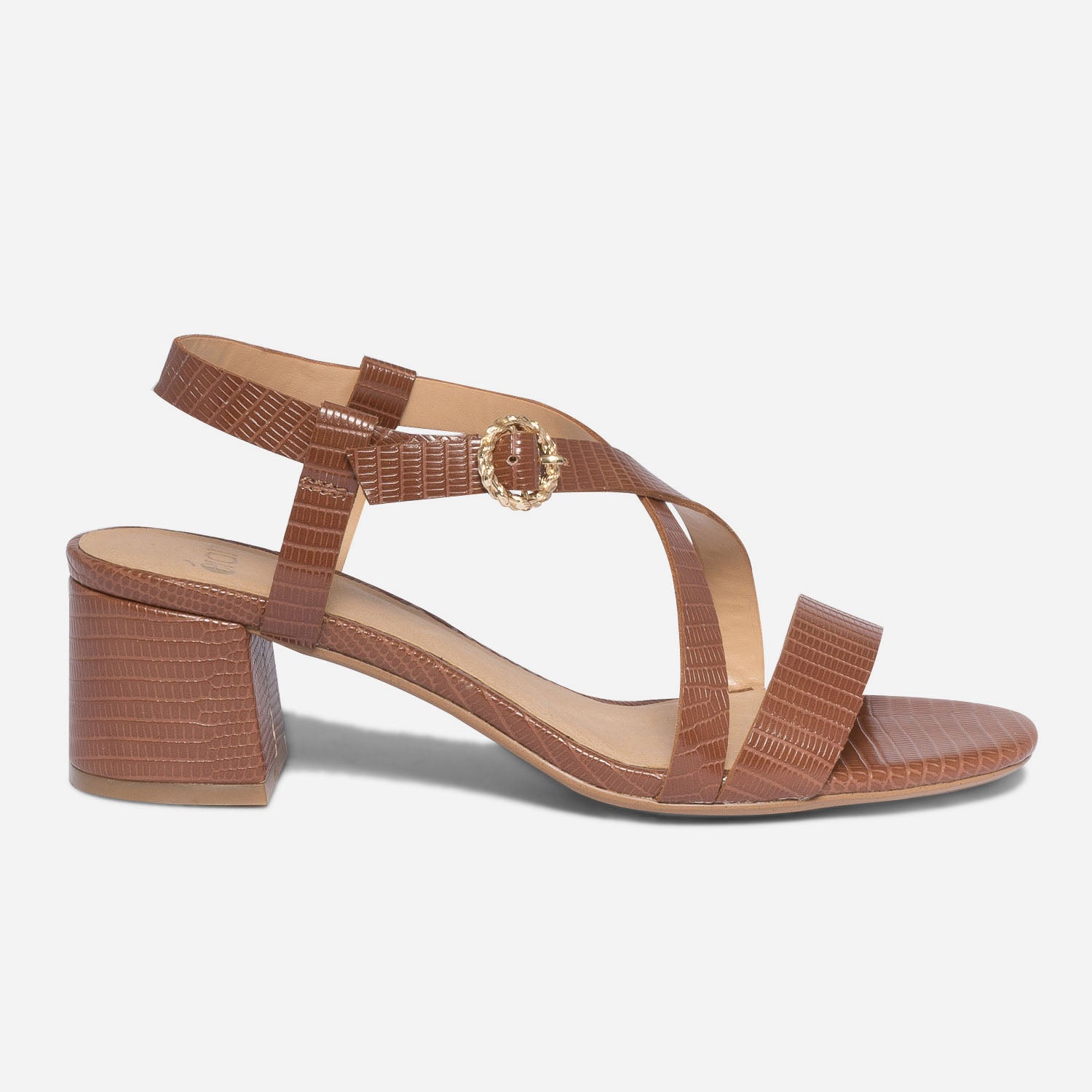 Sandale a talon camel en cuir embosse effet python Eram Femme ERAM