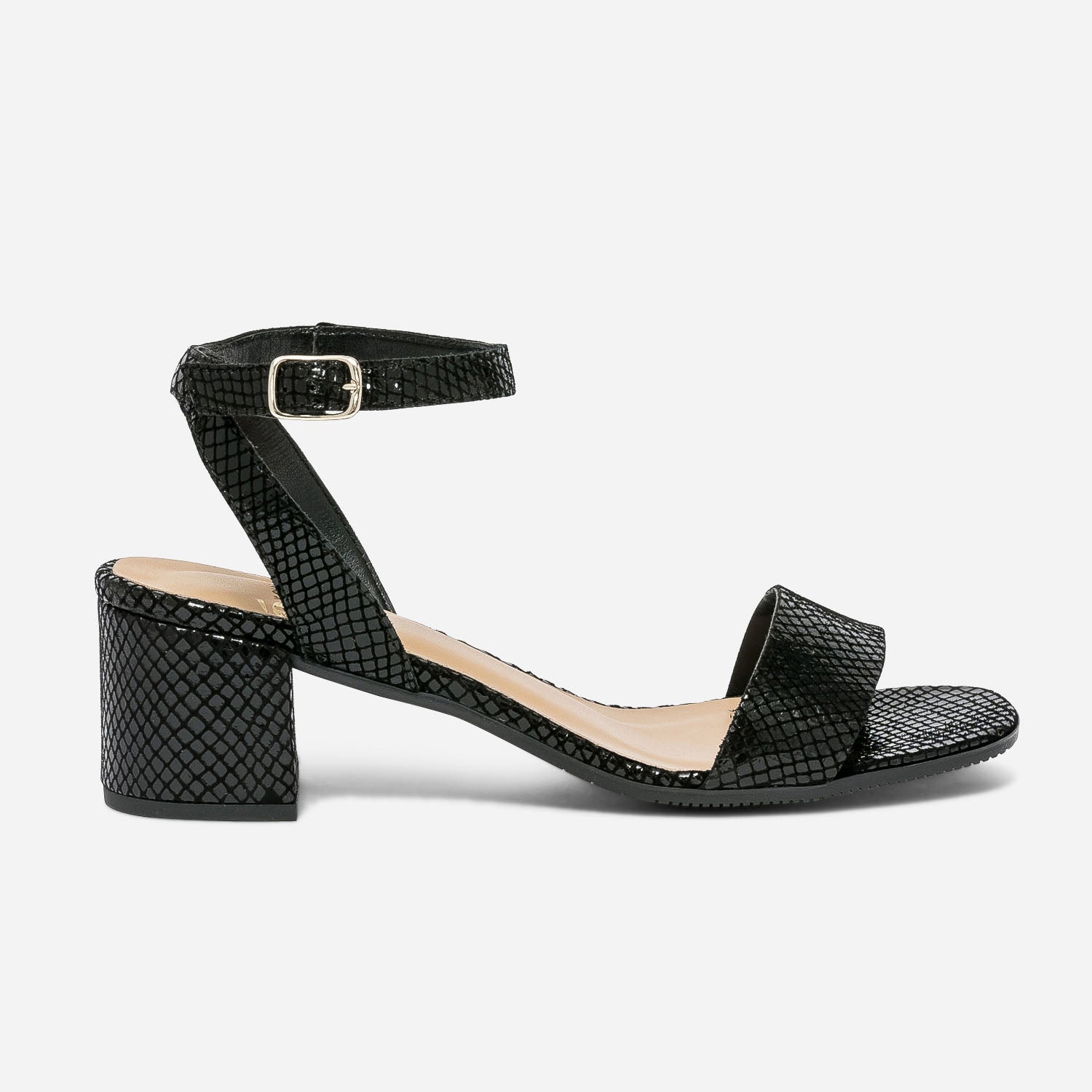 Sandale noire en cuir verni effet python Sandales Femme ERAM