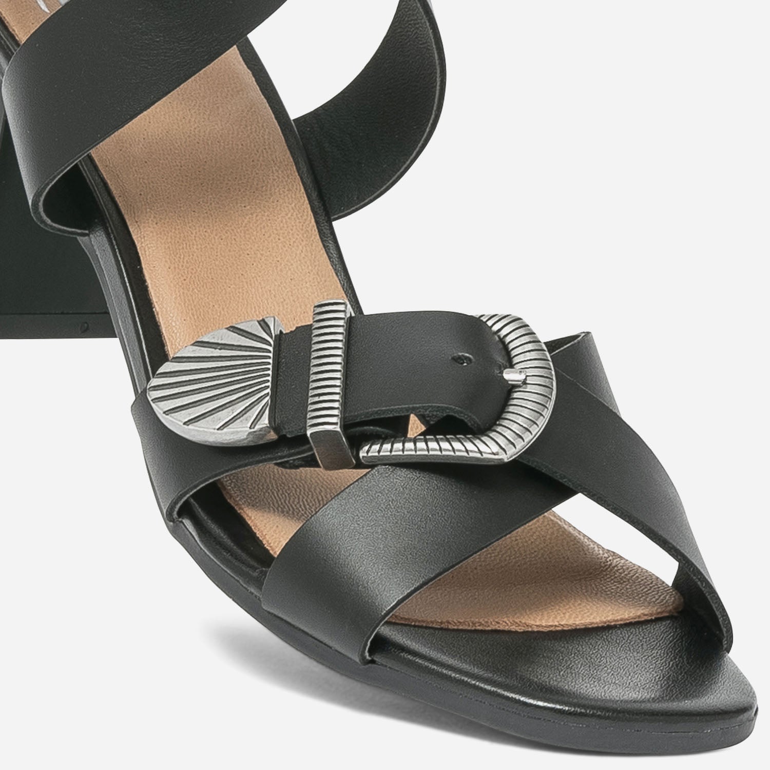 Sandale TEXTO noire en cuir a boucles rock Eram Femme ERAM