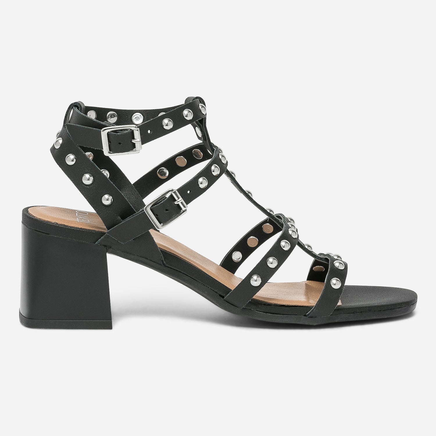 Sandale cage TEXTO noire en cuir a brides cloutees Eram Femme ERAM