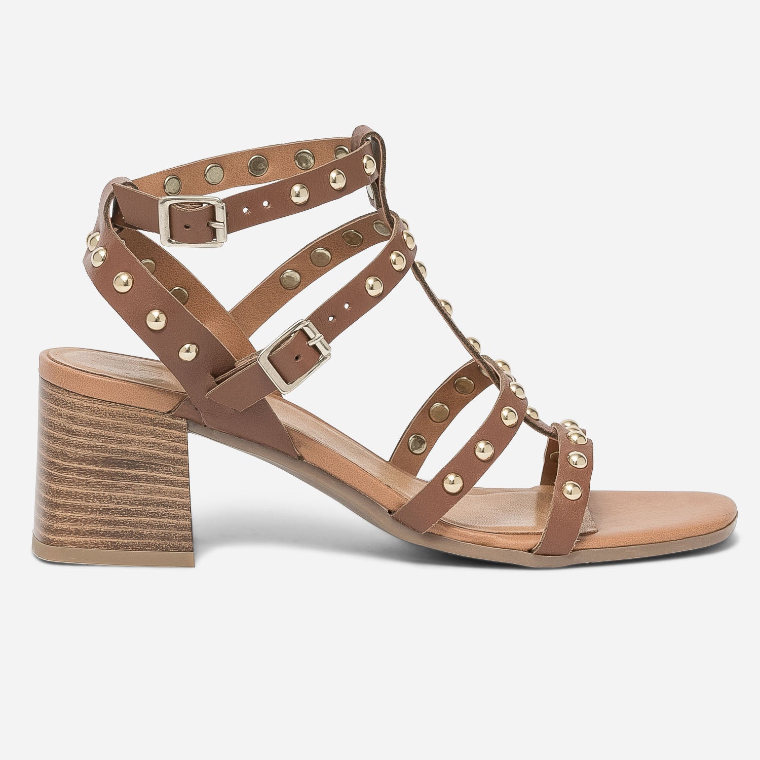 Sandale cage TEXTO camel en cuir brides clout es Eram Femme ERAM
