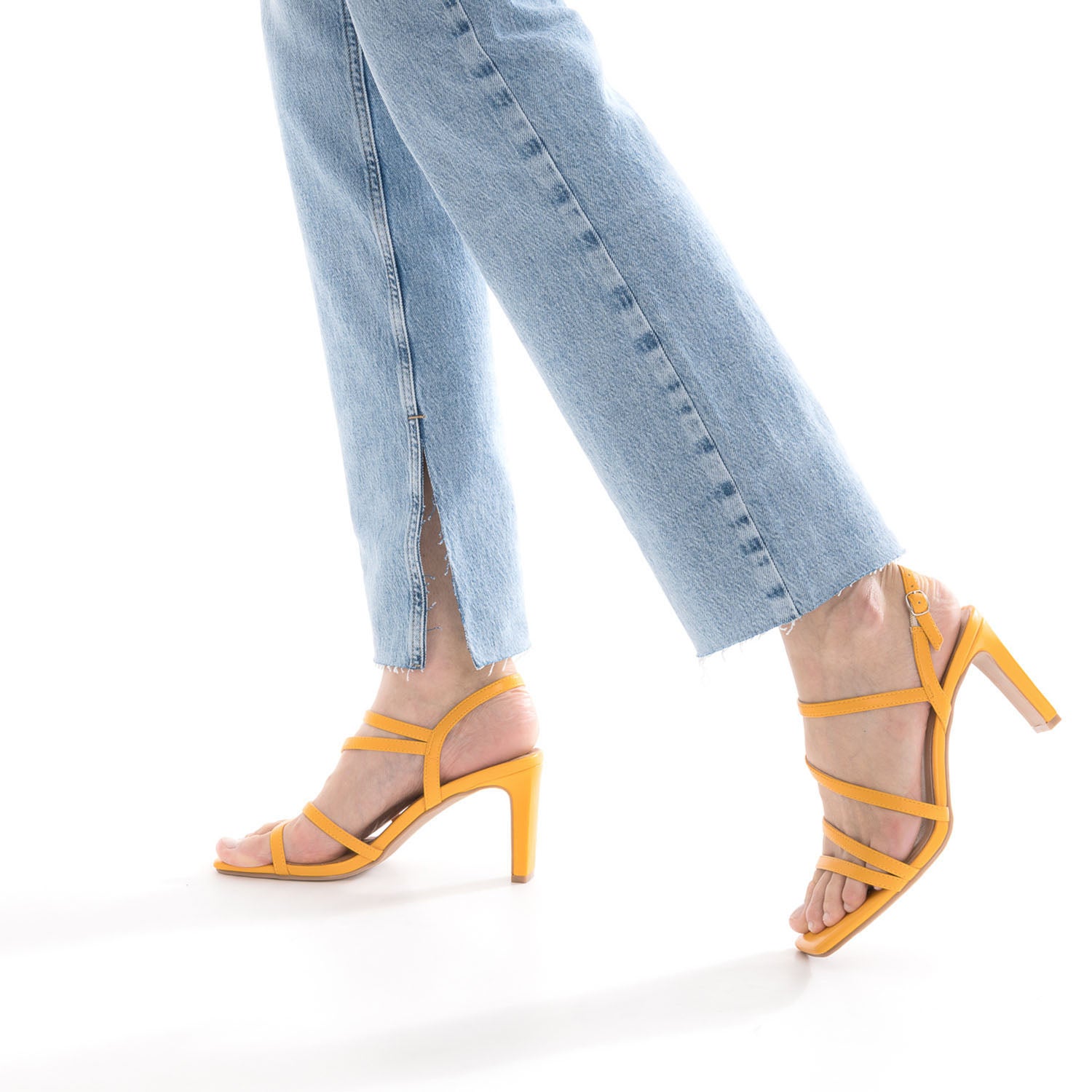 Sandale talon carré jaune cheap