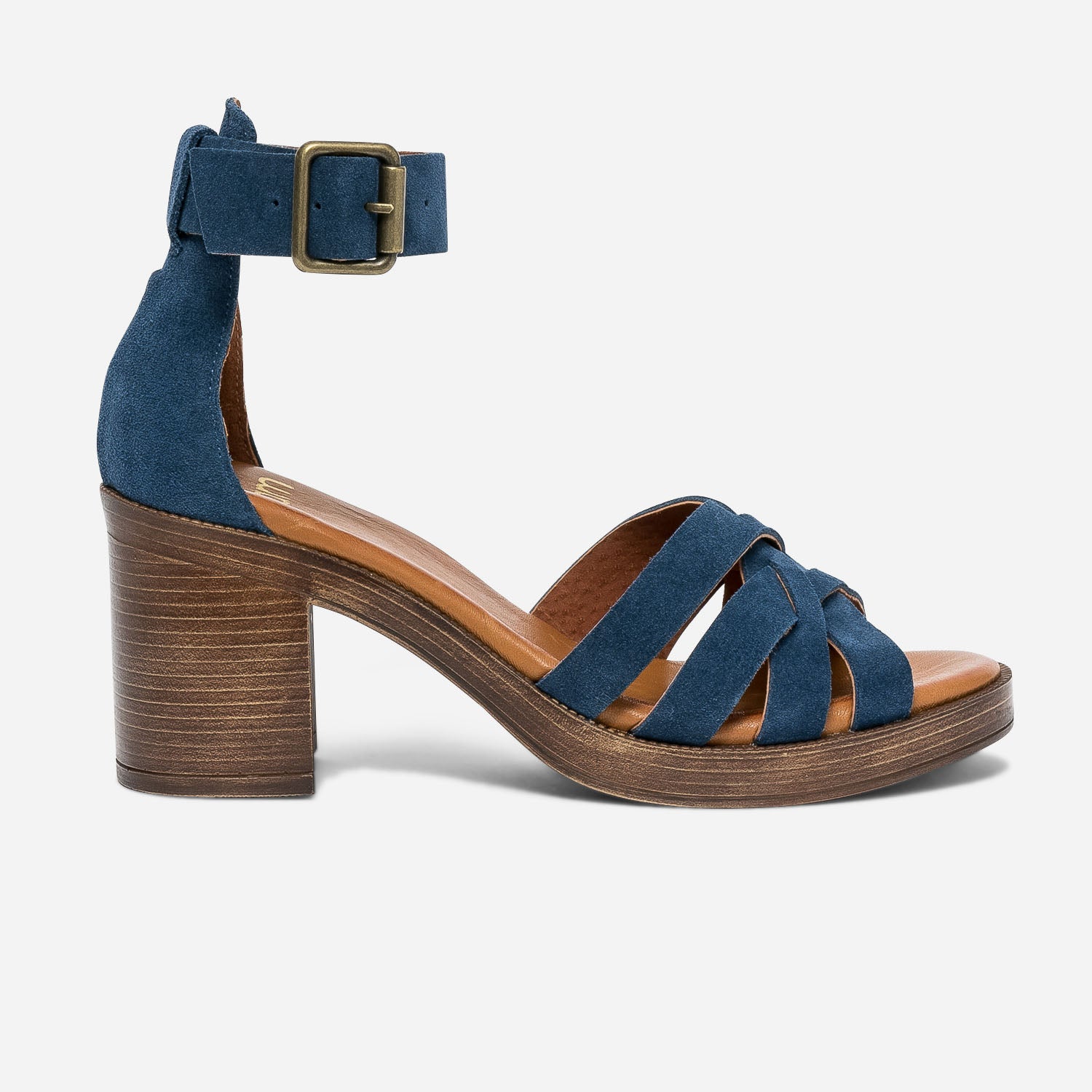 Sandale bleue en cuir avec large bride cheville Sandales Femme
