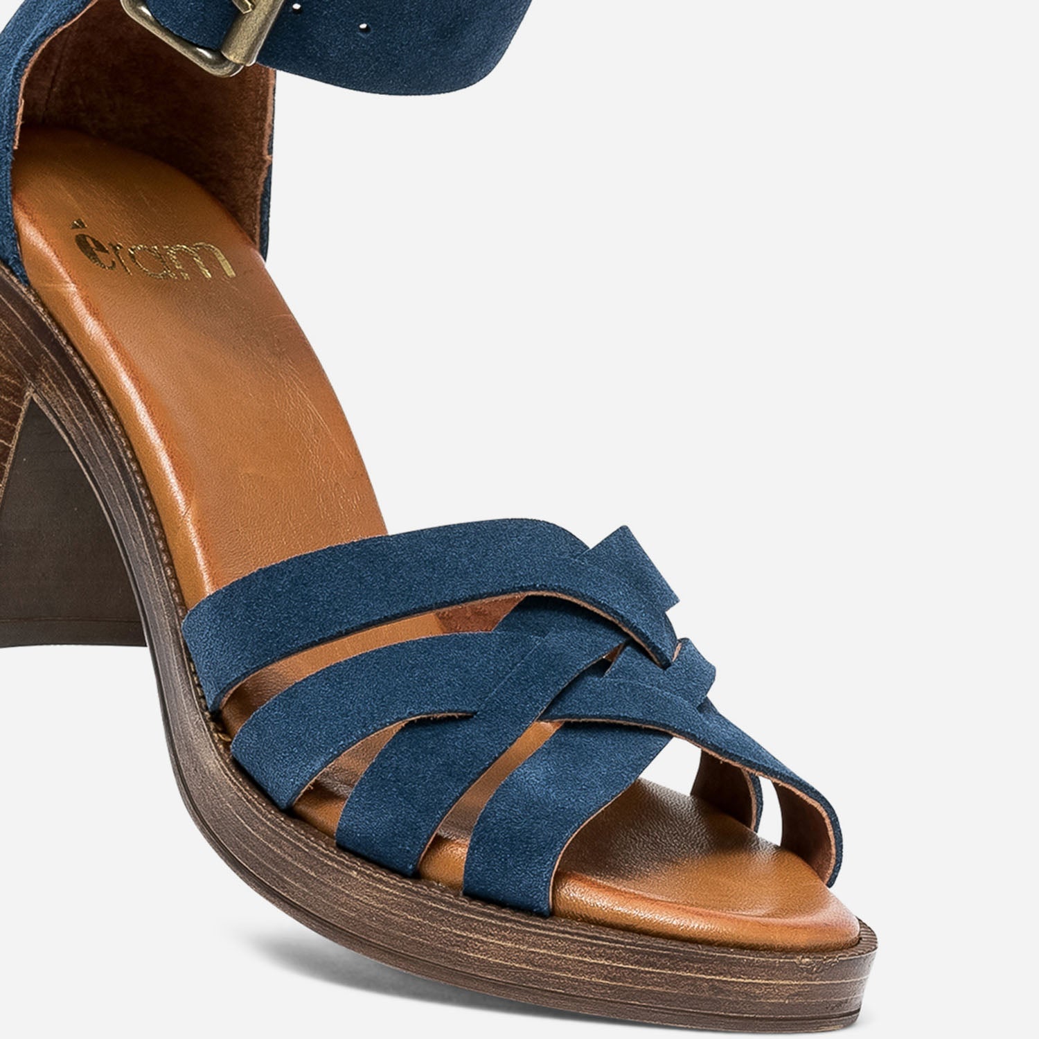 Sandale bleue en cuir avec large bride cheville Sandales Femme ERAM
