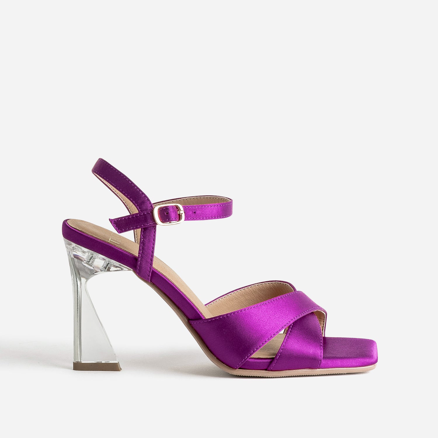 Sandale TEXTO violine satine a talon flare