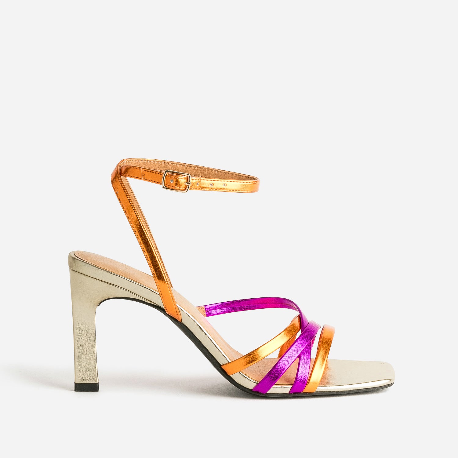 Sandale TEXTO orange rose et dore metallise a talon Sandales Femme ERAM