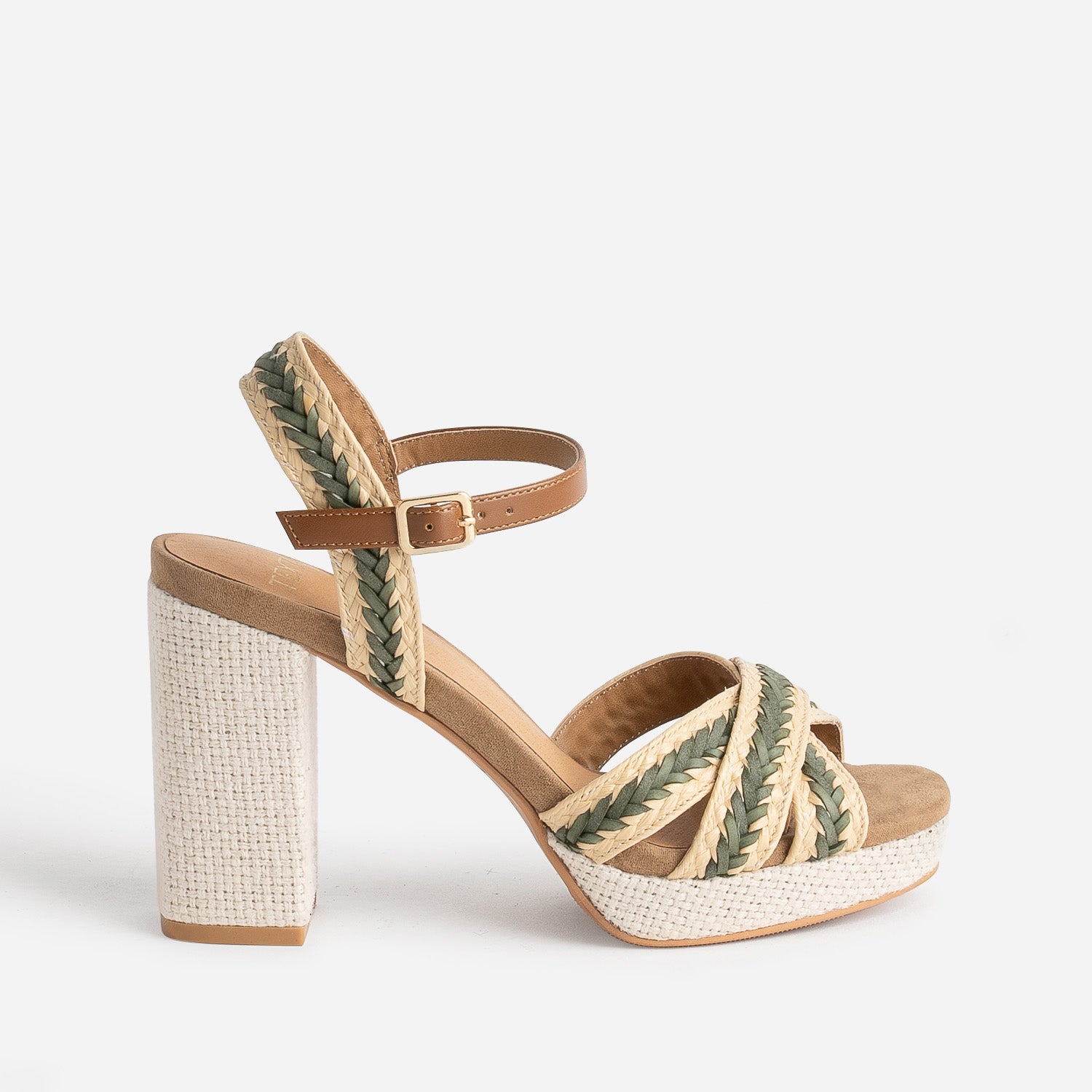 Sandale plateforme TEXTO beige tressee kaki Sandales Femme ERAM