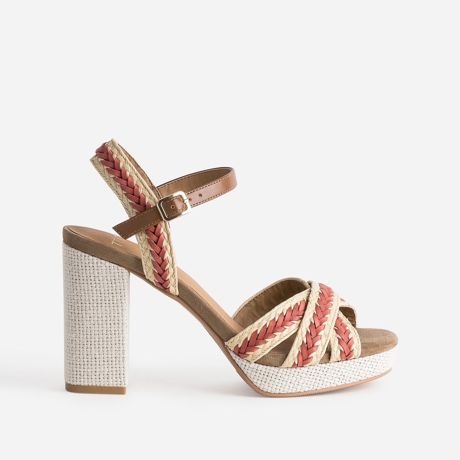 Sandale plateforme TEXTO beige tressee rose fonce Sandales Femme ERAM