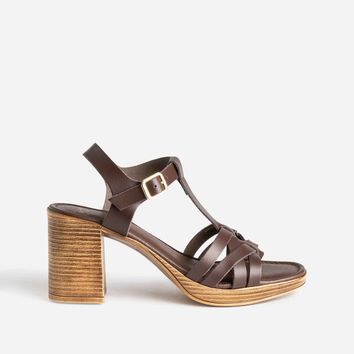Sandale a talon marron cuir