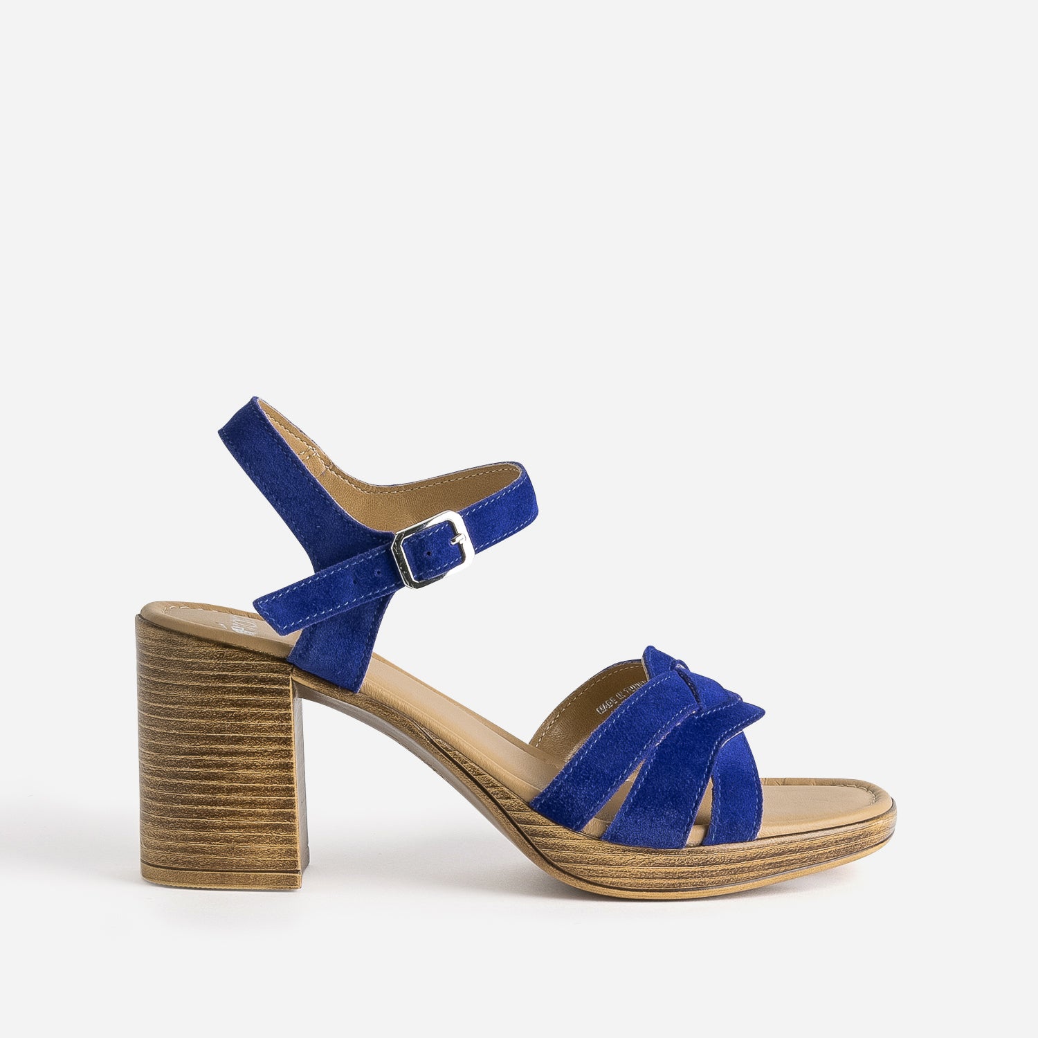 Sandale a talon bleu roi cuir velours Sandales Femme ERAM