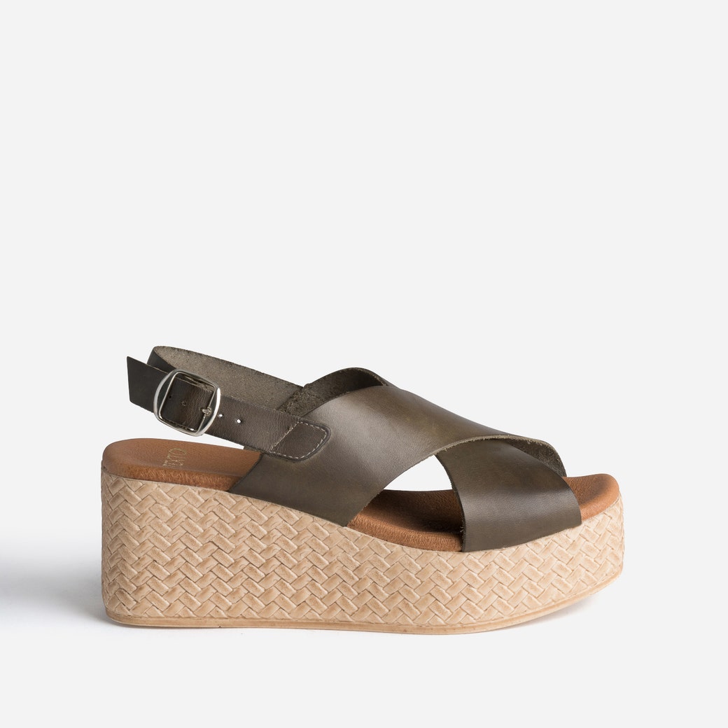 Sandale compensée TEXTO kaki en cuir  KAKI pour Femme TEXTO