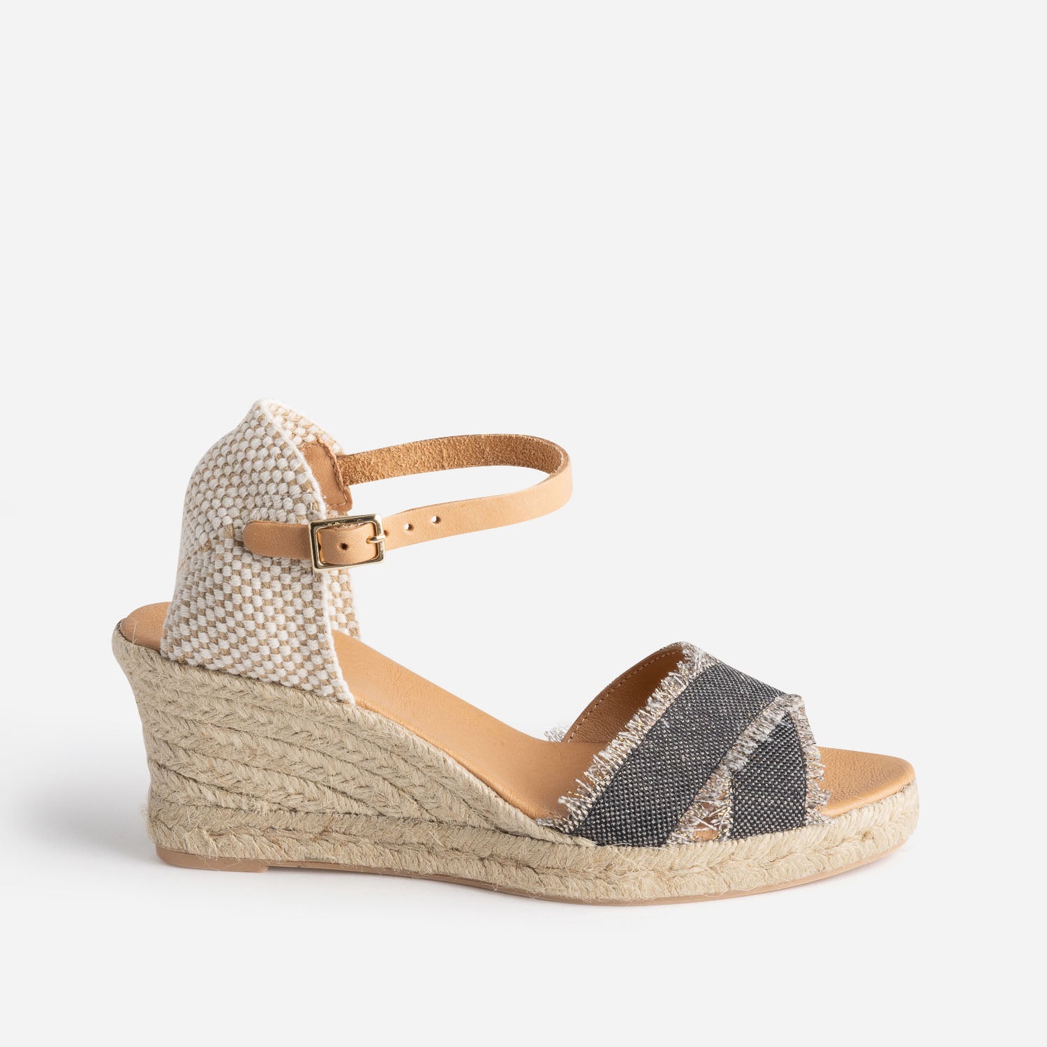 Sandale compensee beige paillete dore en toile Sandales Femme ERAM