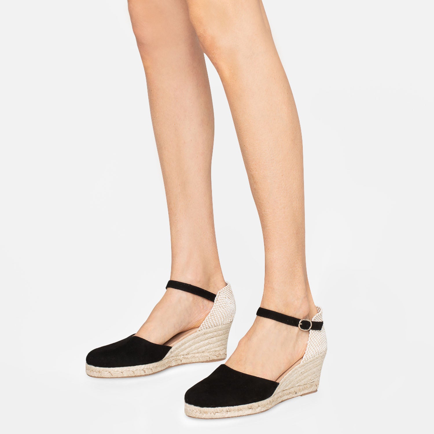 Espadrille compensee noire en cuir velours Eram Femme ERAM