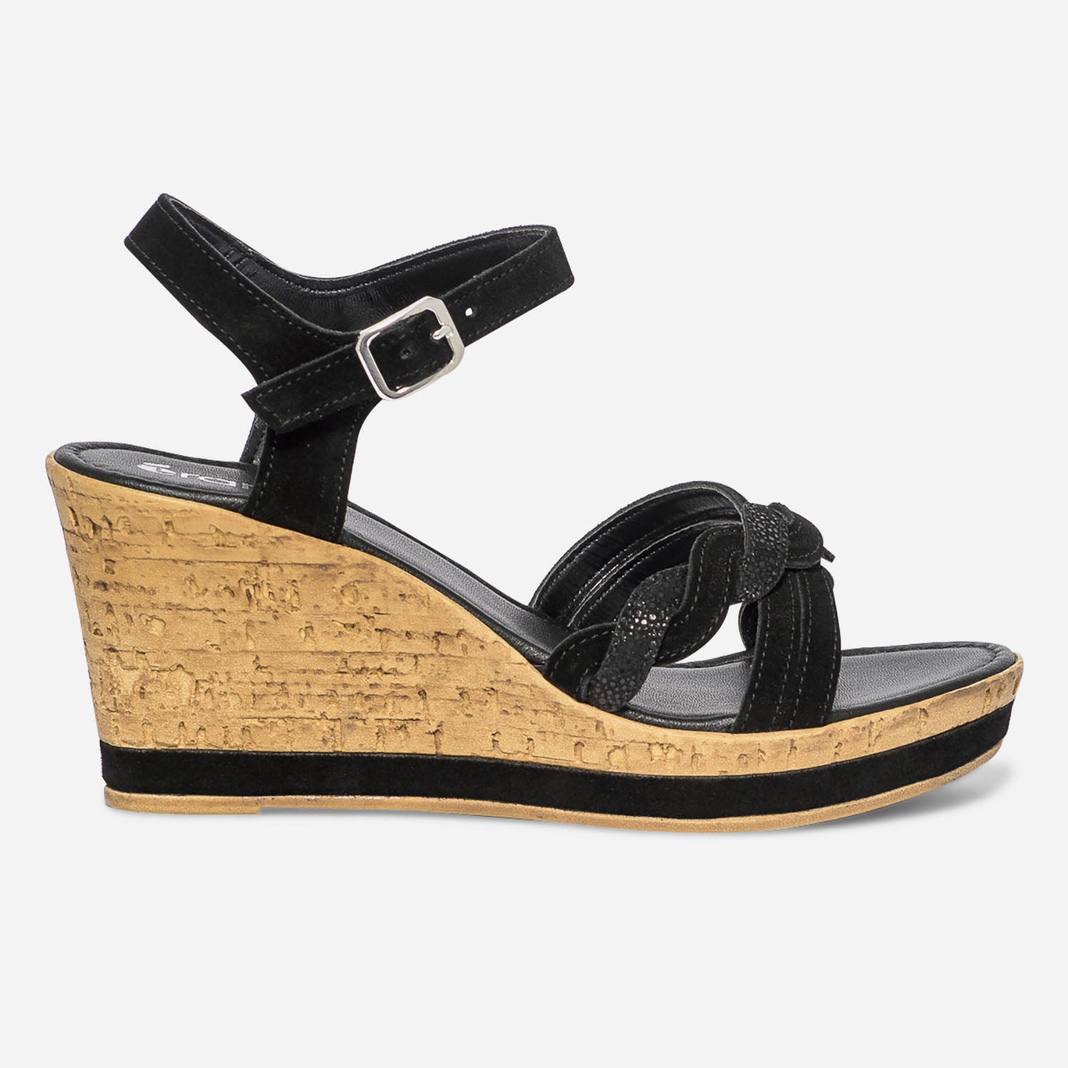 Sandale compensee noire en cuir velours Sandales Femme ERAM