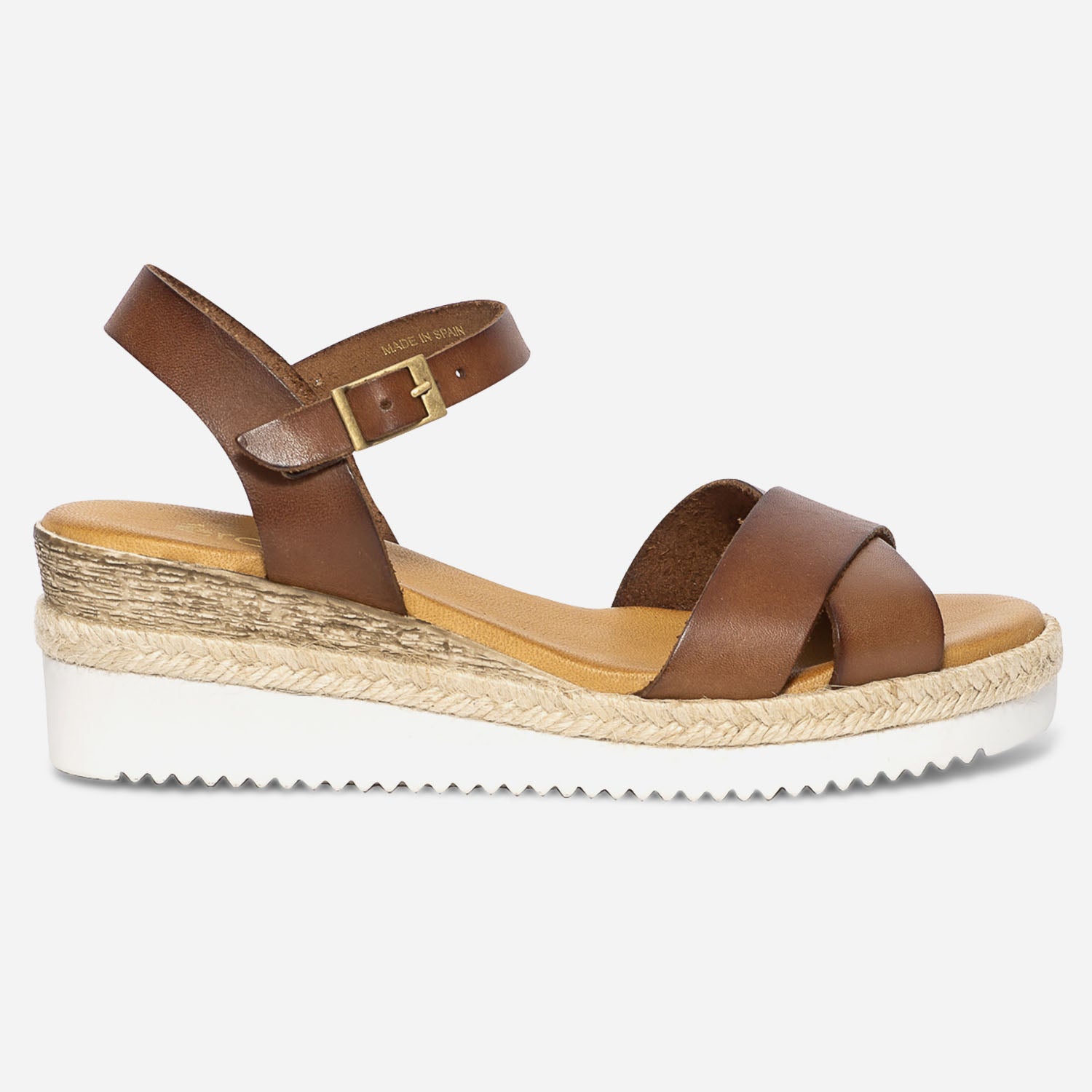 Sandale compens e marron en cuir