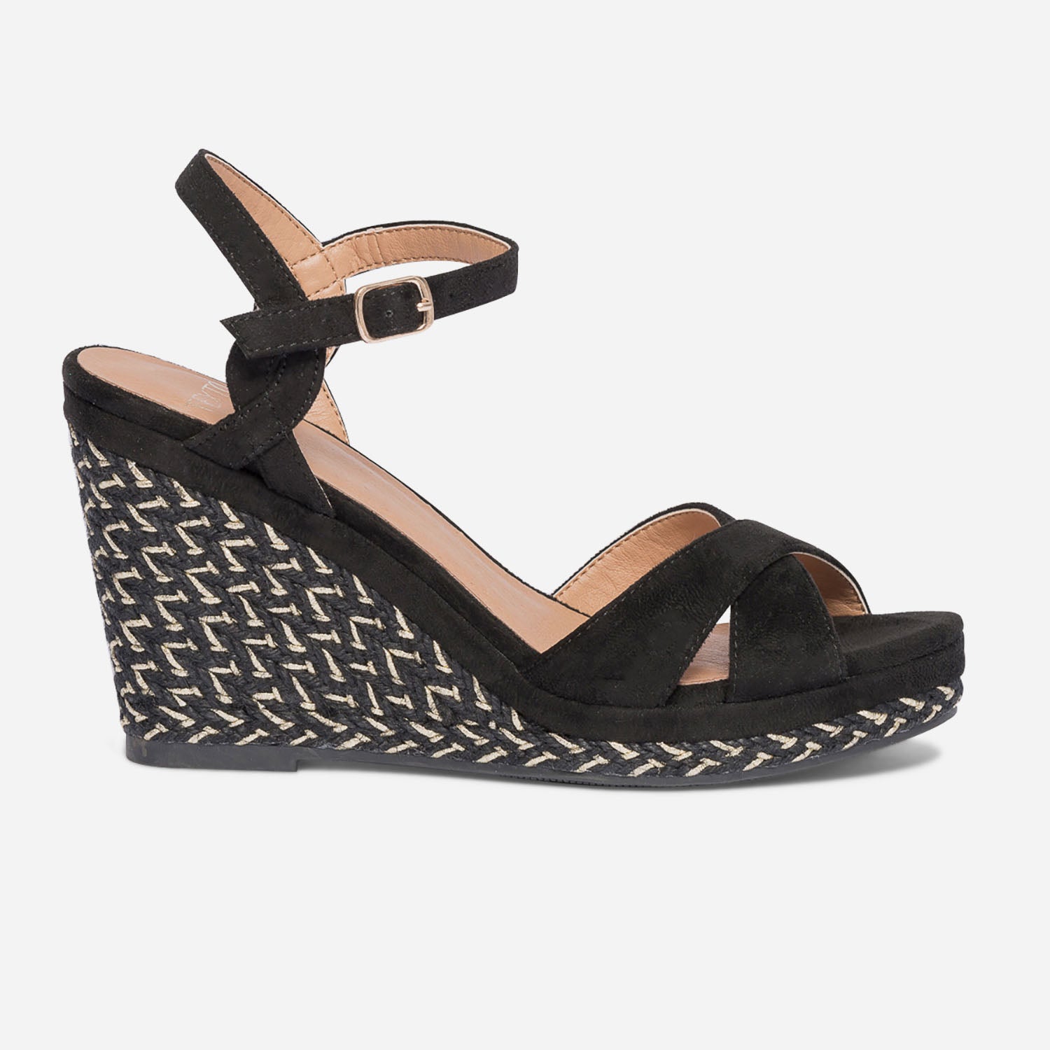 Sandale TEXTO noire su d e talon compens tress Espadrilles