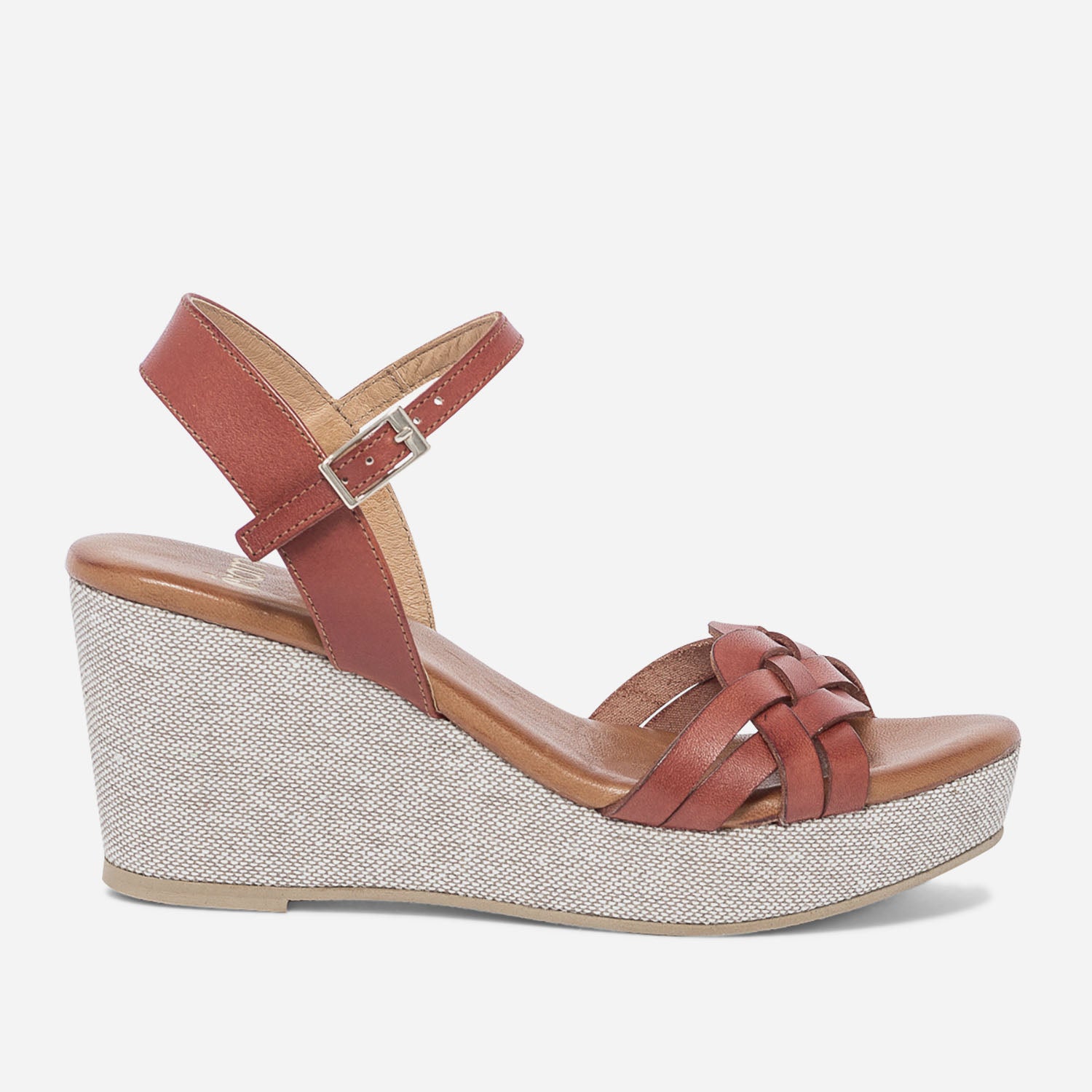 Sandale compensee cognac en cuir a bride tressee Eram Femme ERAM