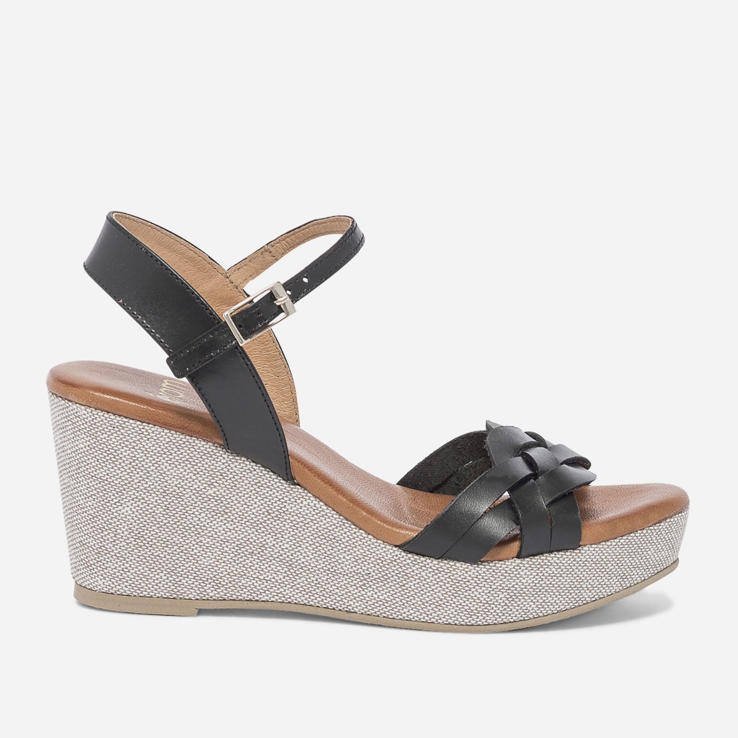 Sandale compens e noire en cuir bride tress e Eram Femme ERAM
