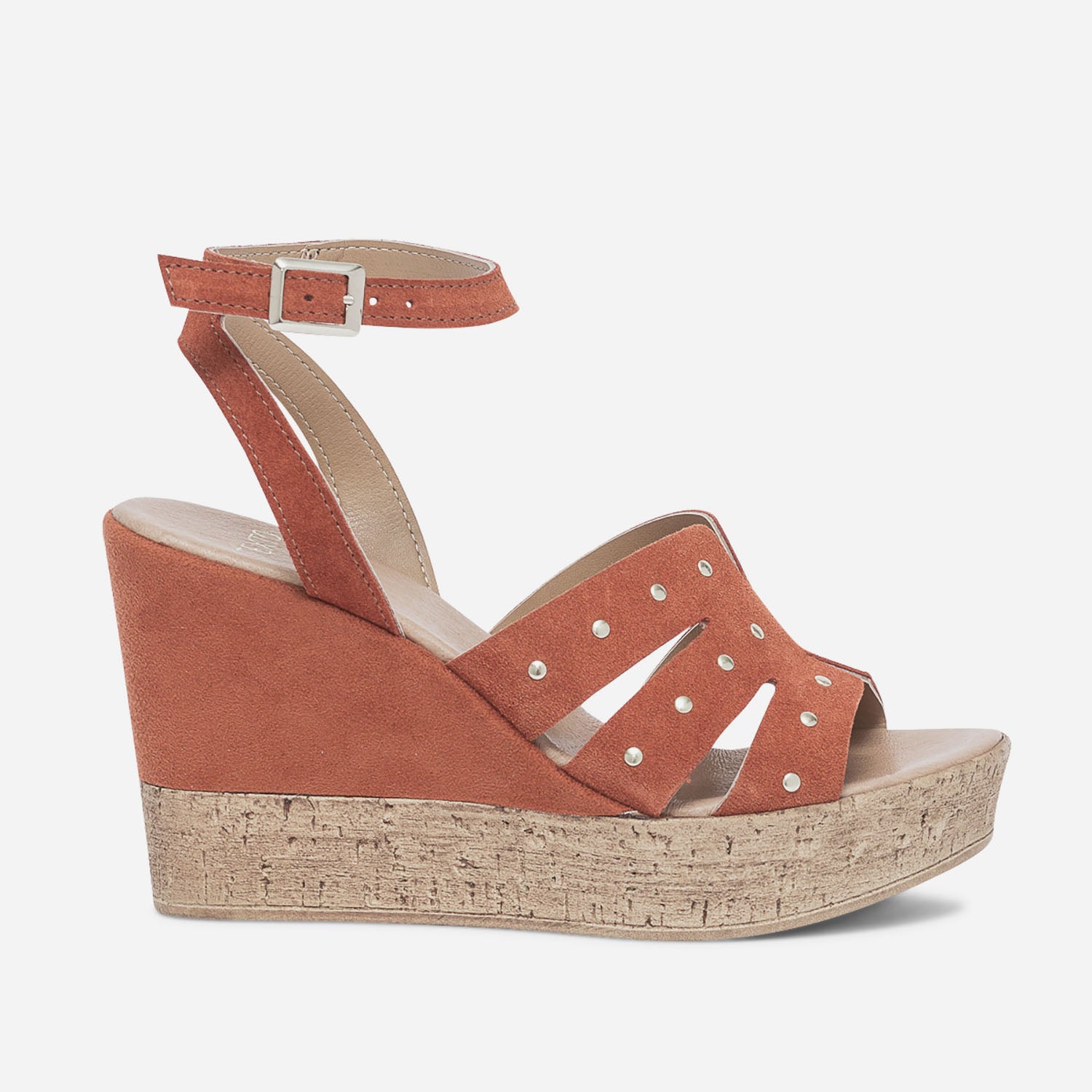 Sandale compensee TEXTO brique en cuir velours cloute Sandales Femme ERAM