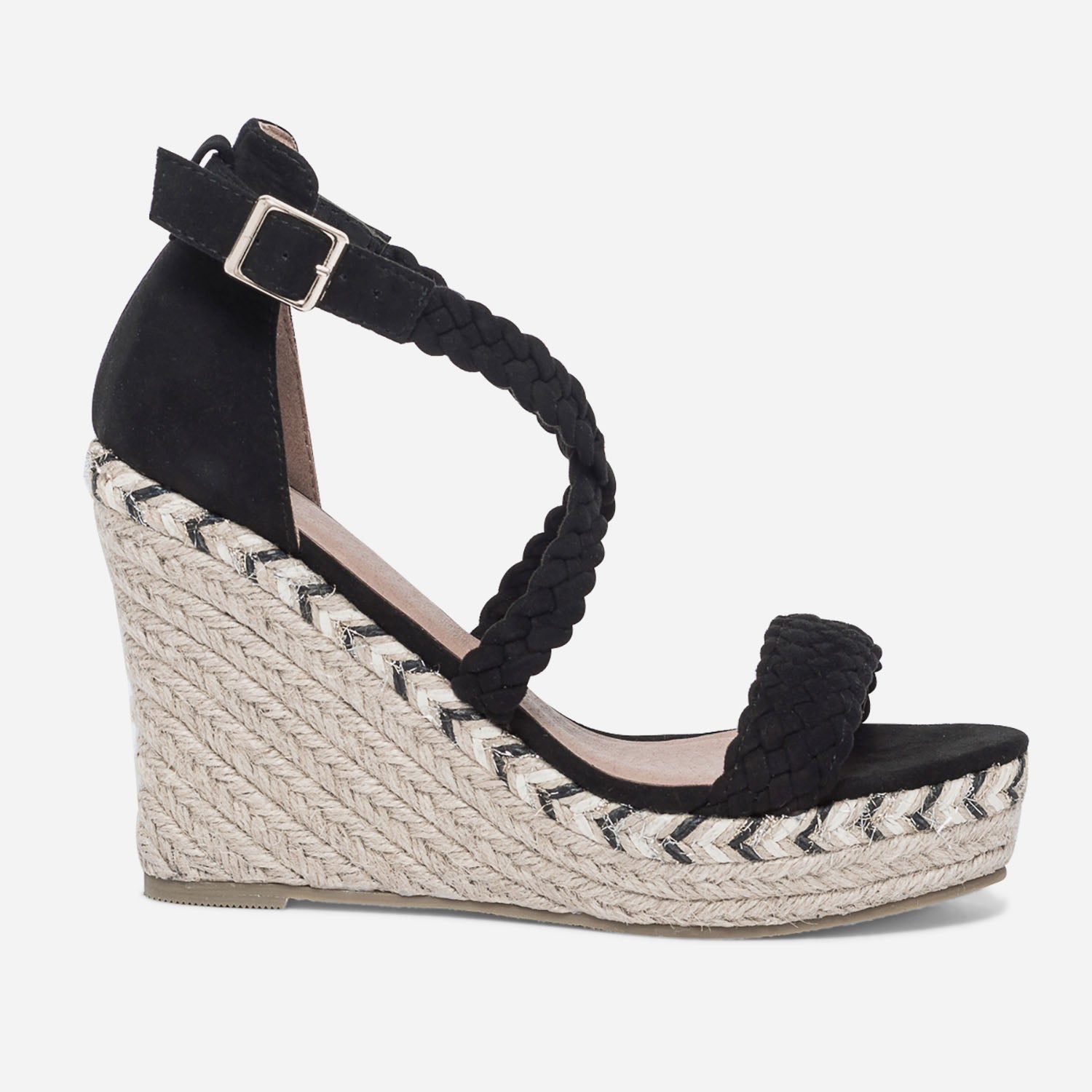 Sandale compensee TEXTO noire suedee tressee Sandales Femme ERAM