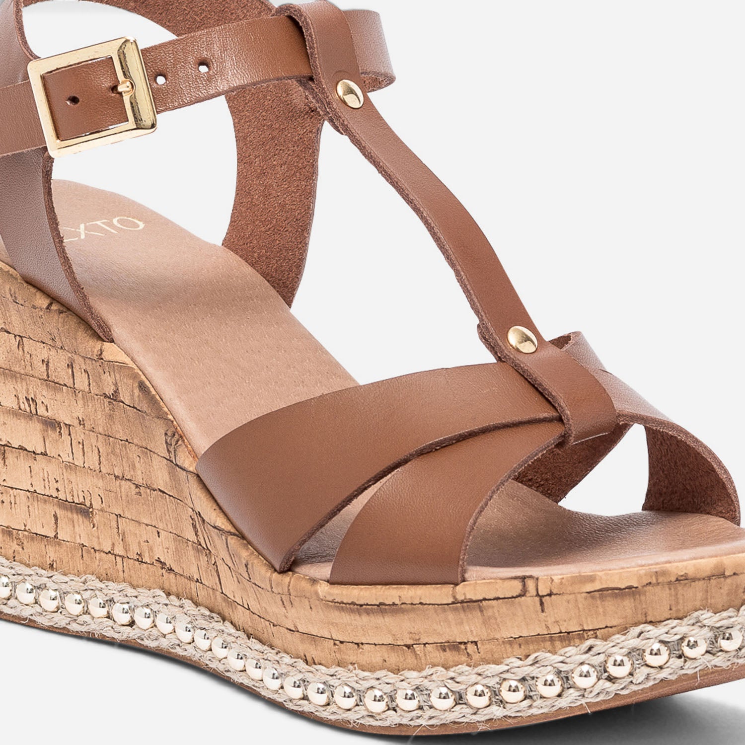 Sandale TEXTO camel en cuir a talon compense Sandales Femme ERAM