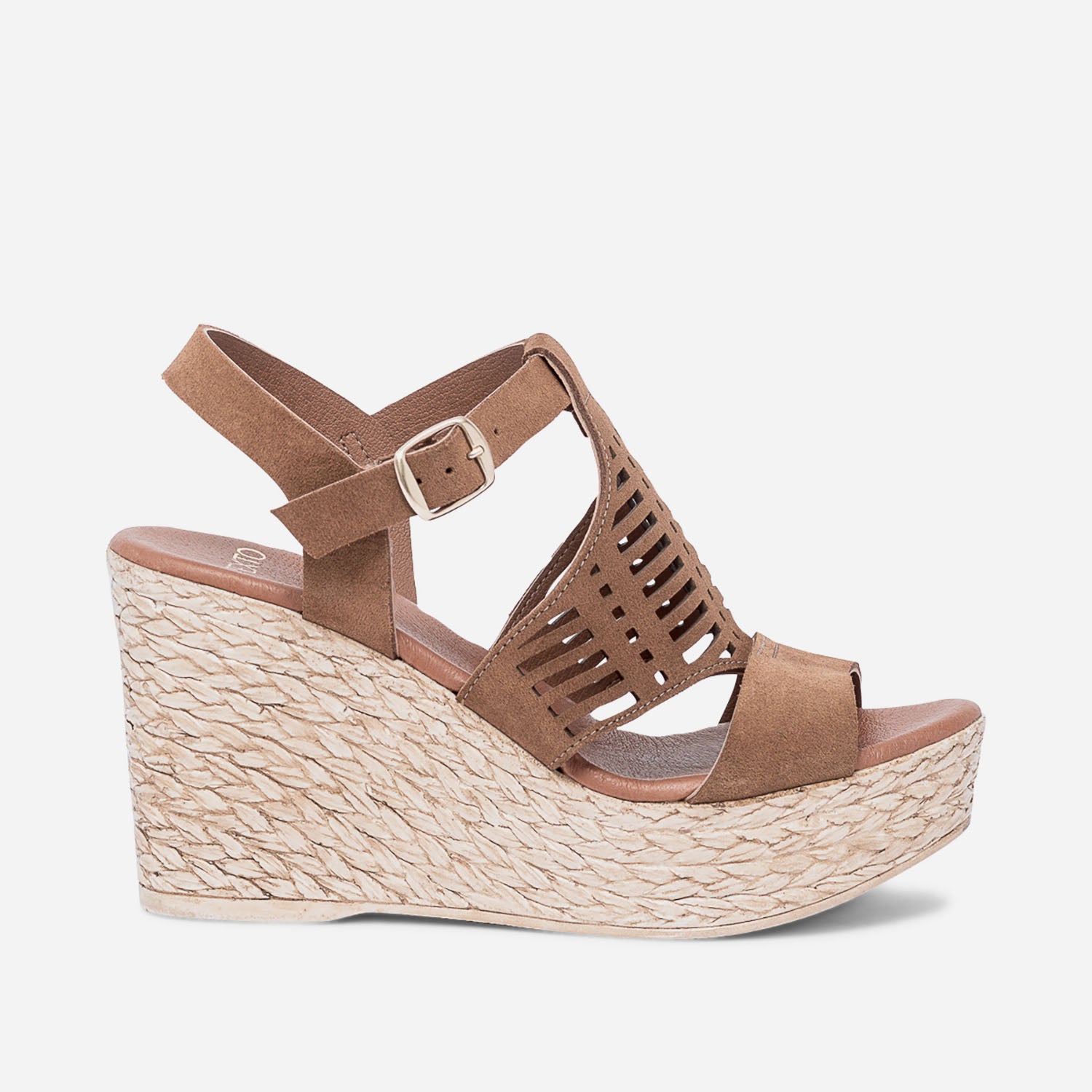 Sandale compens e TEXTO marron en cuir ajour Eram Femme ERAM