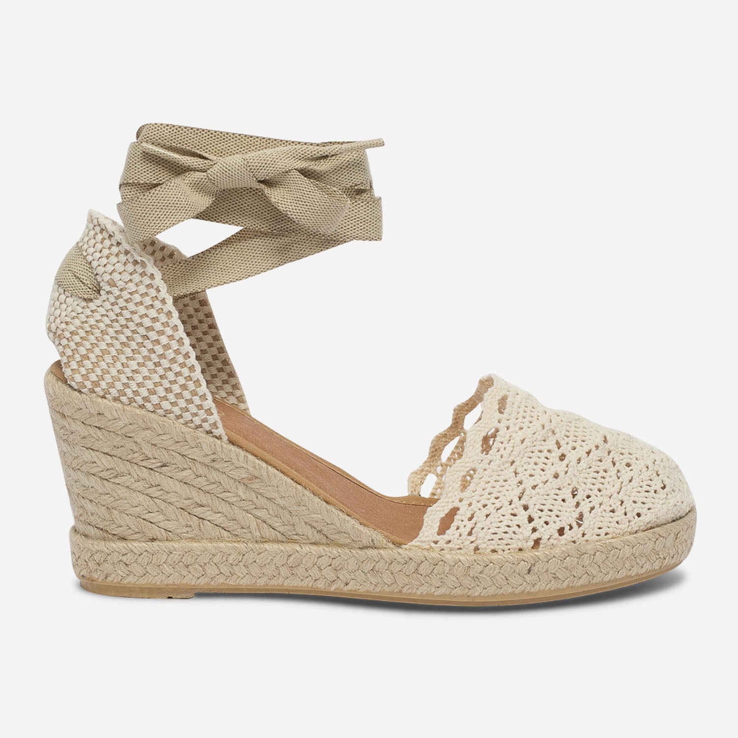 Espadrille compensee ecrue facon crochet Sandales Femme ERAM