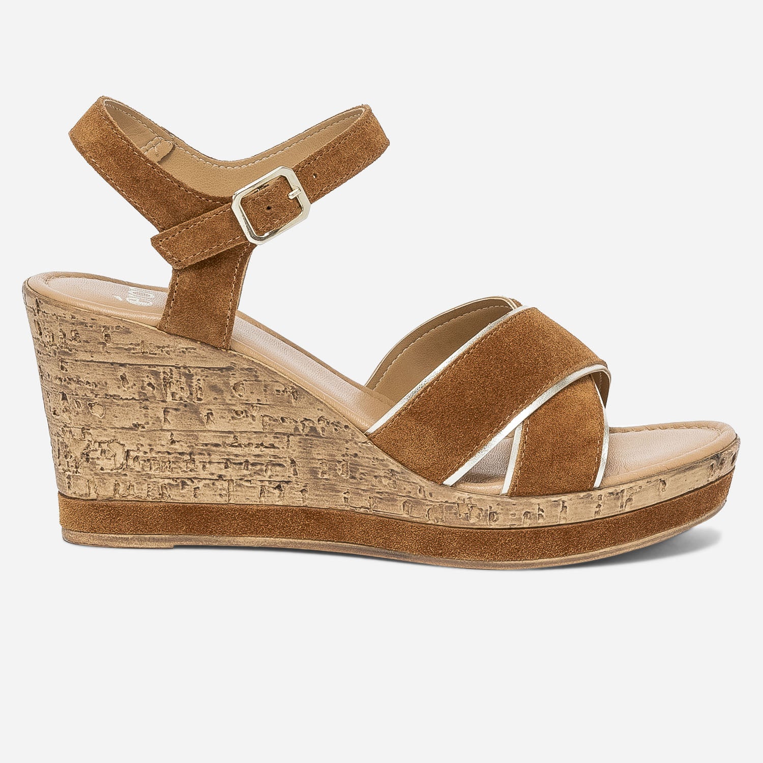 Sandale compensee camel en cuir velours Sandales Femme ERAM