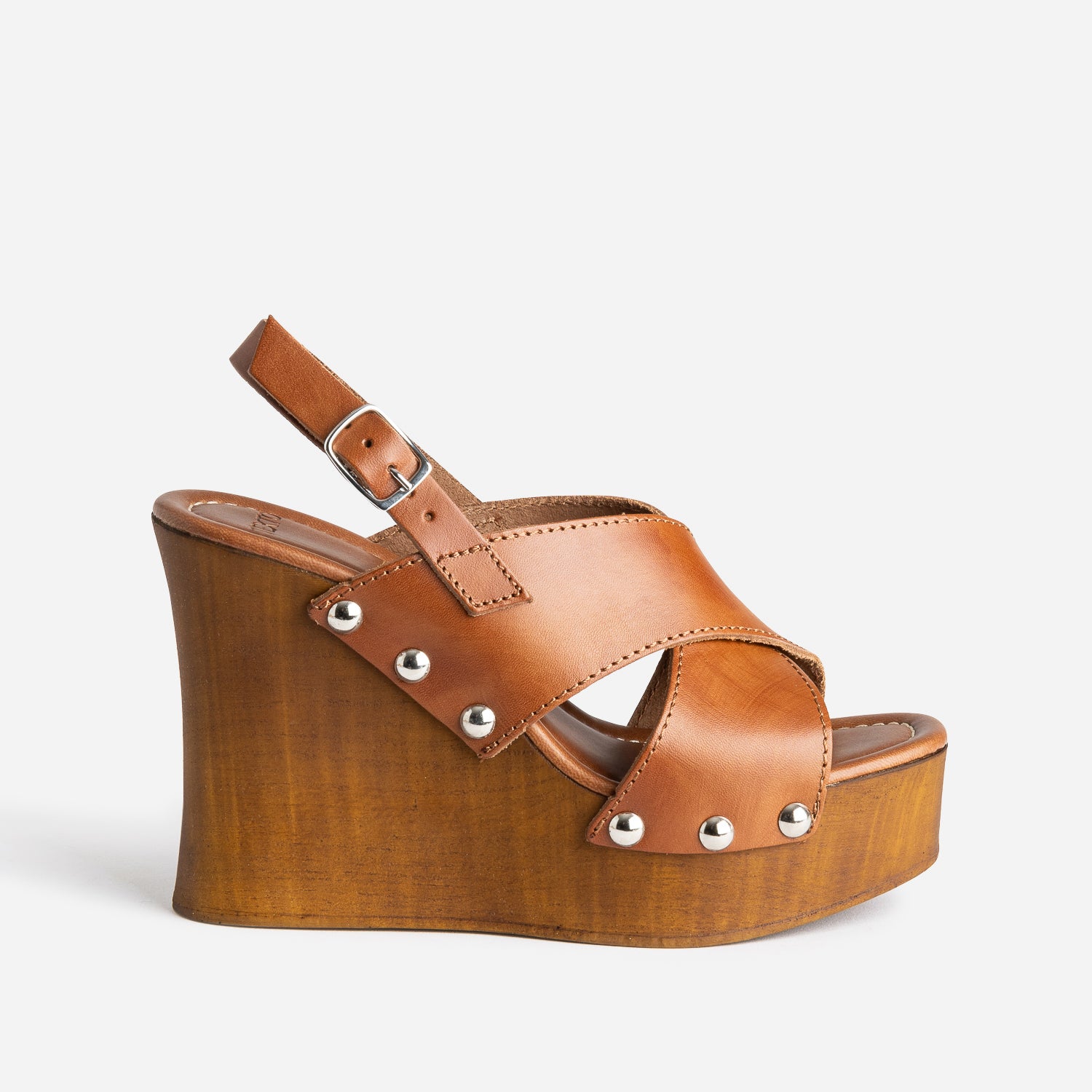 Sandale compensee TEXTO cognac cuir Sandales Femme ERAM