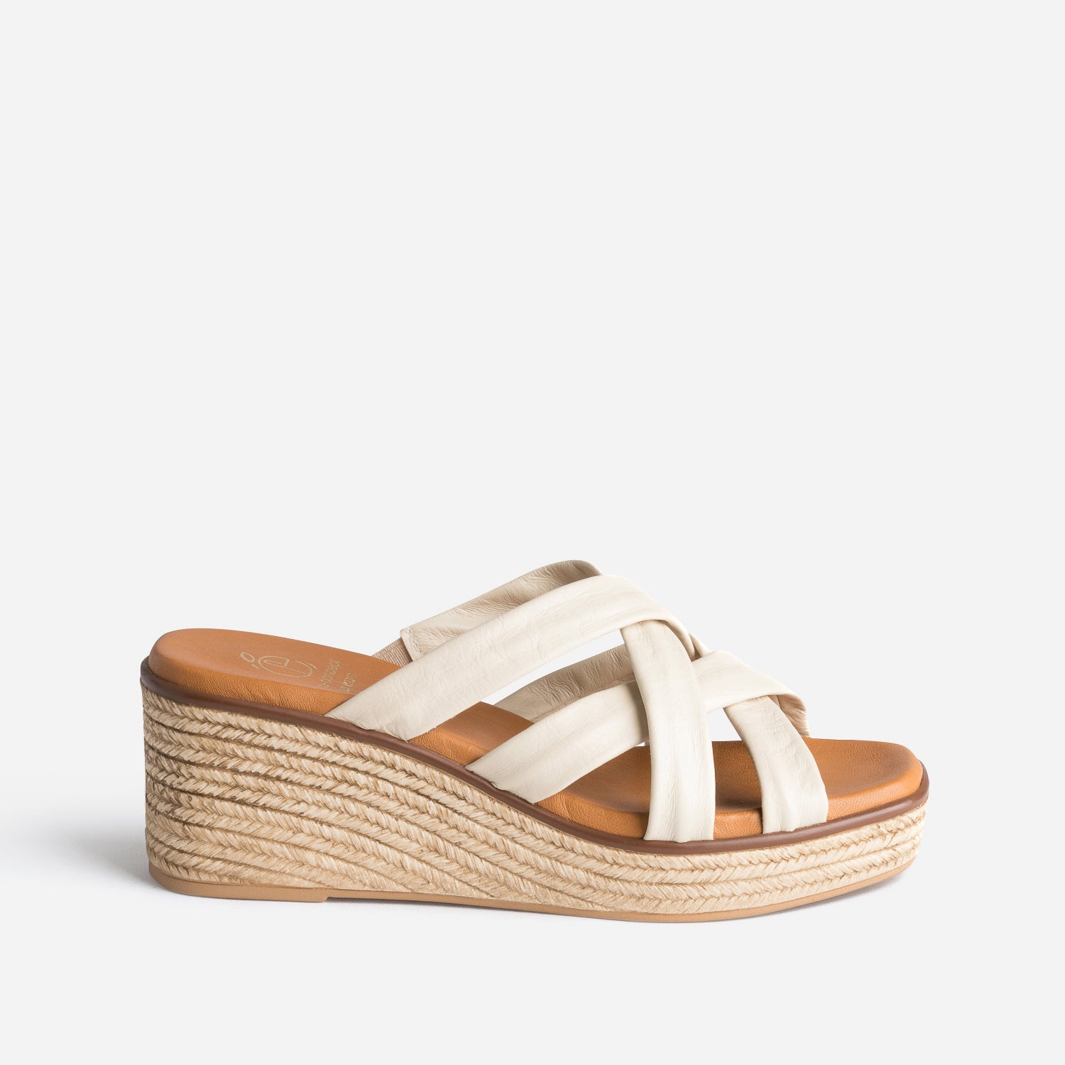 Mule compensee beige eco concue en cuir souple Mules Tongs Femme ERAM
