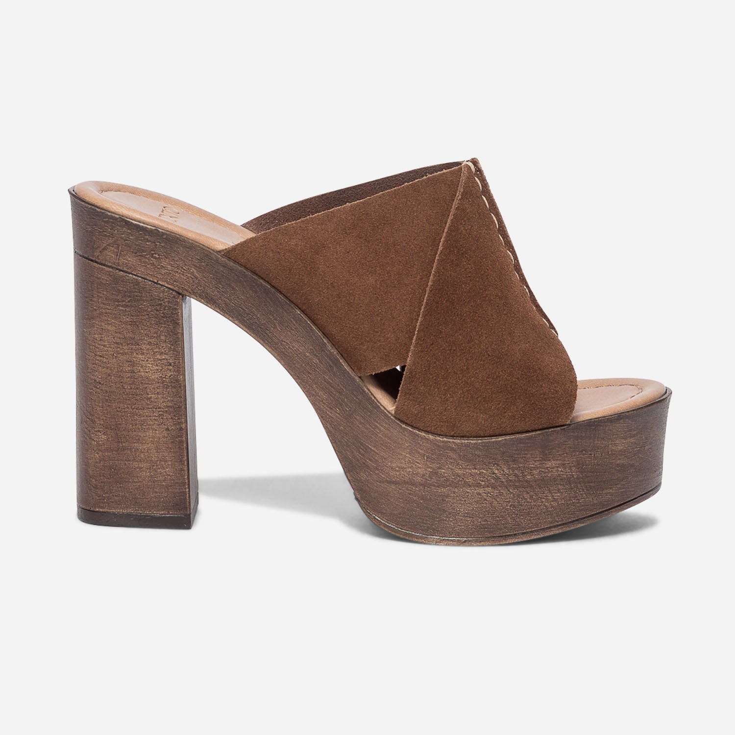 Mule plateforme TEXTO marron en cuir velours Mules Tongs