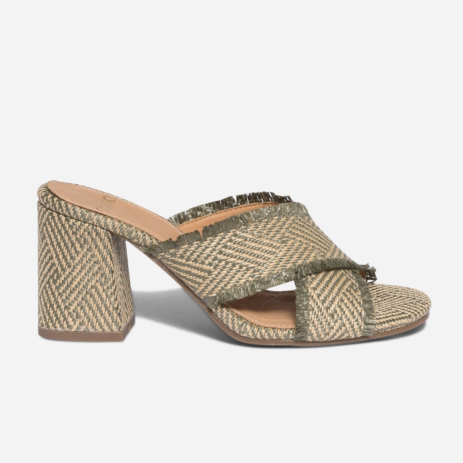 Mule TEXTO beige et vert effet raphia Mules Tongs Femme ERAM