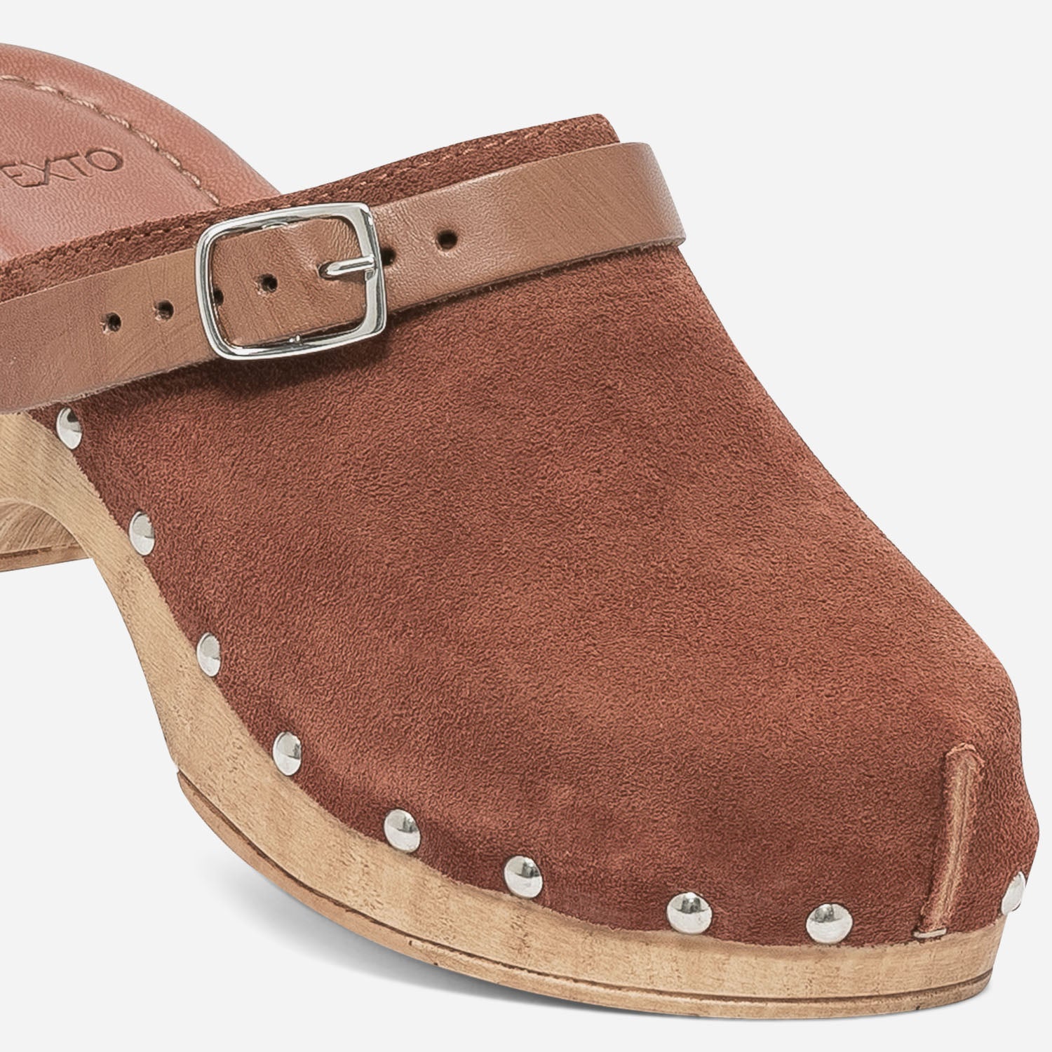 Sabot TEXTO cognac en cuir velours borde clous Mules Tongs Femme ERAM
