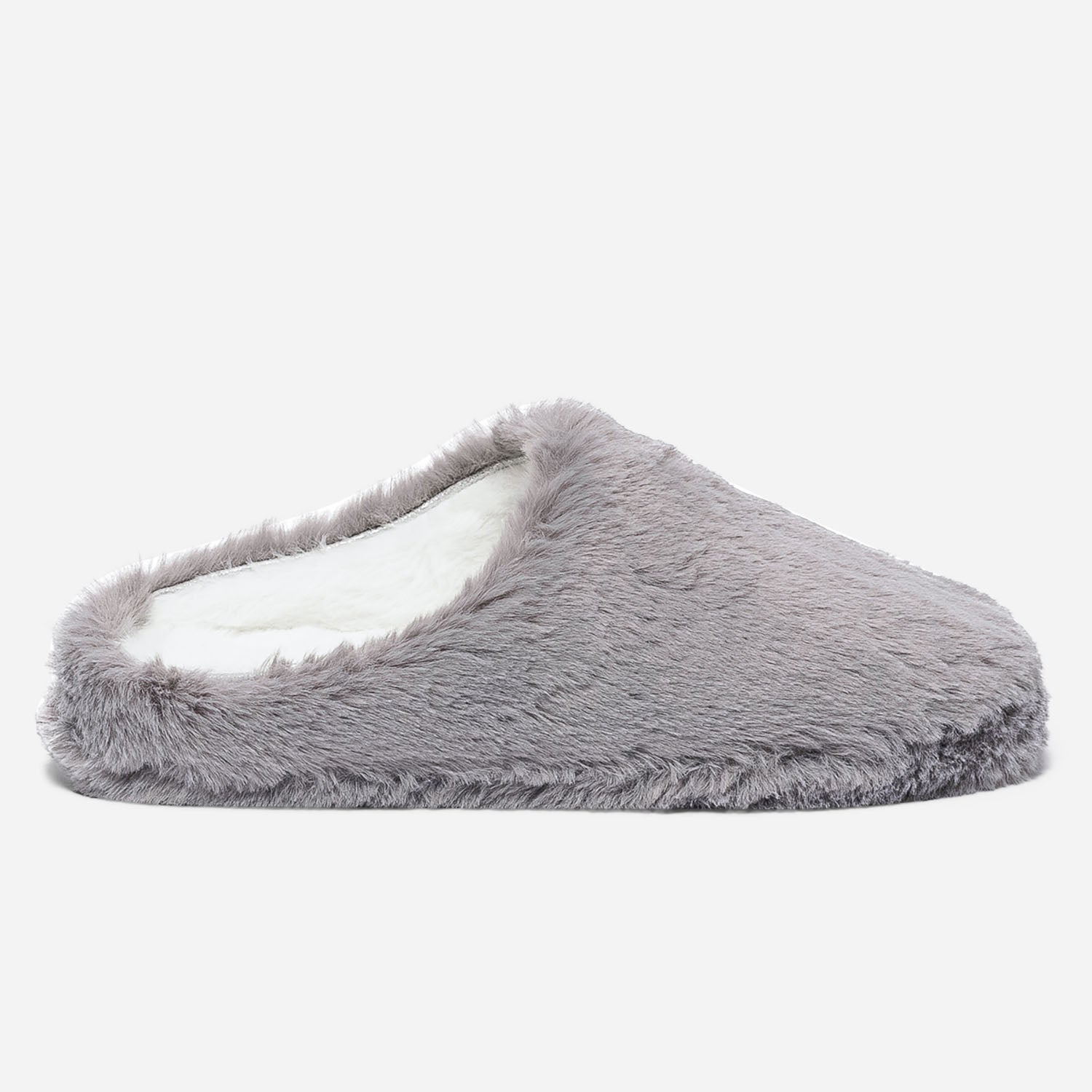 Chausson mule gris en fausse fourrure et fourr Chaussons