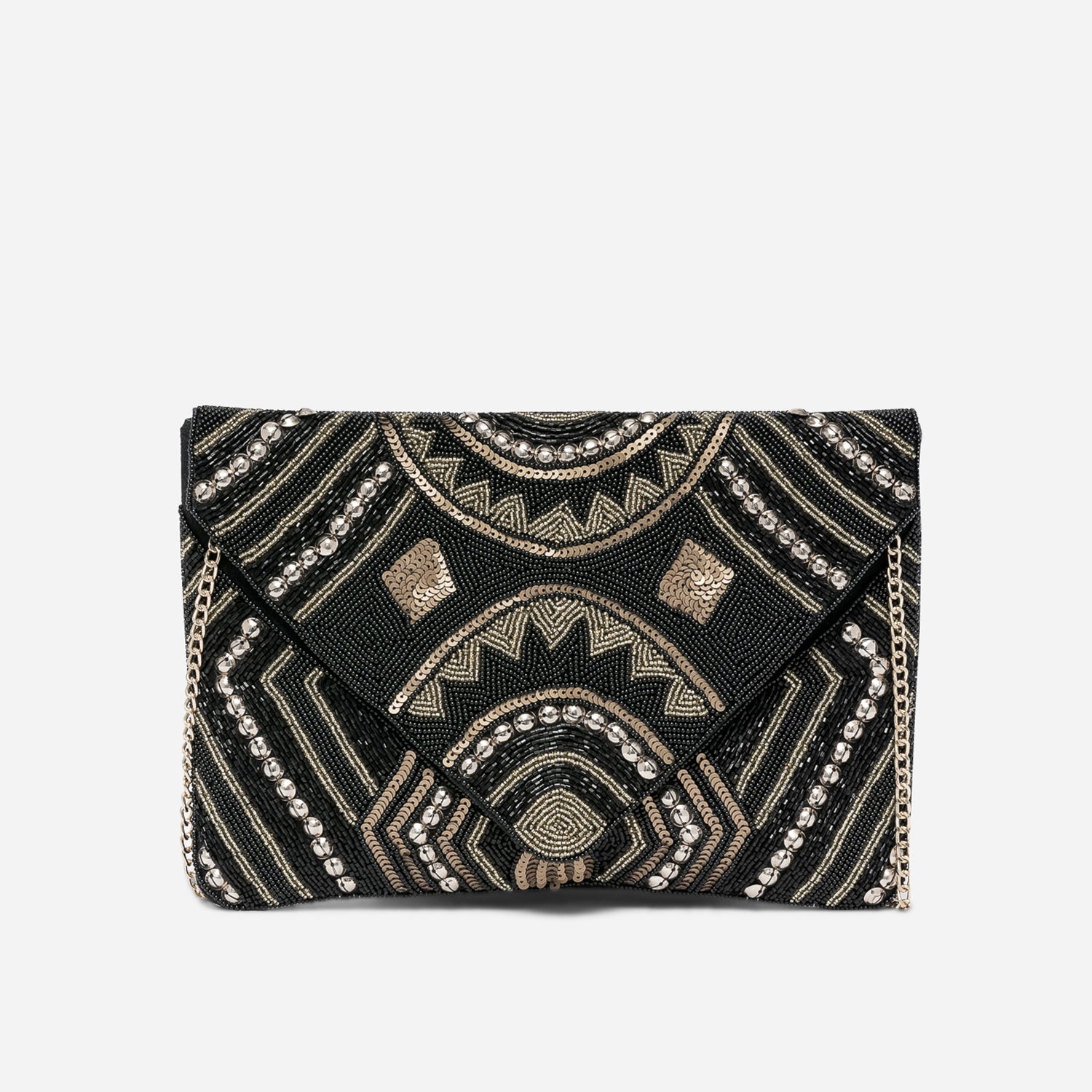 Sac pochette TEXTO noire textile brod