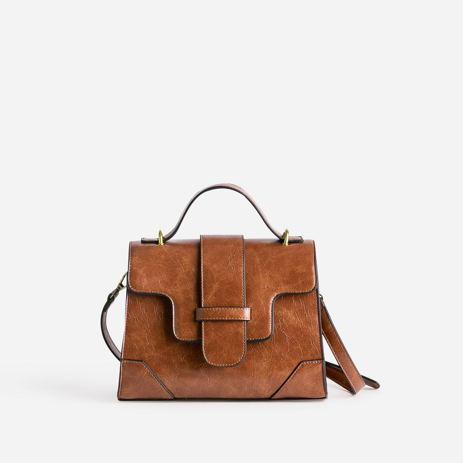Sac a main cognac forme trapeze